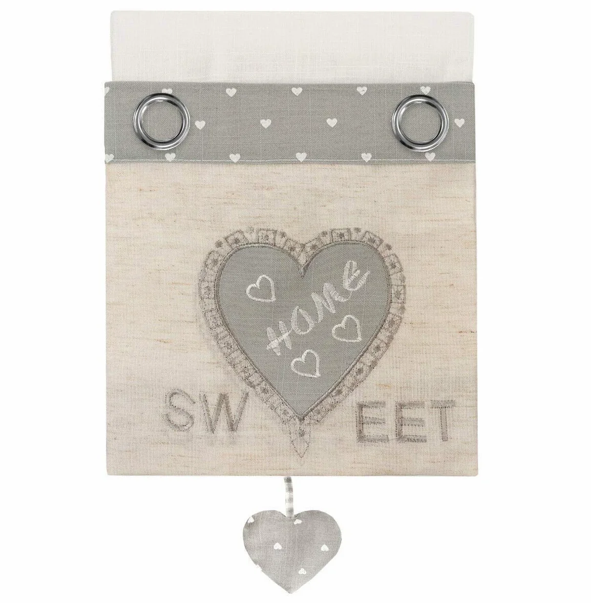 emmevi Paire de rideaux de fenêtre de porte intérieure, tissu maison shabby chic, modèle rideau petits cœurs 140X290 cm, gris