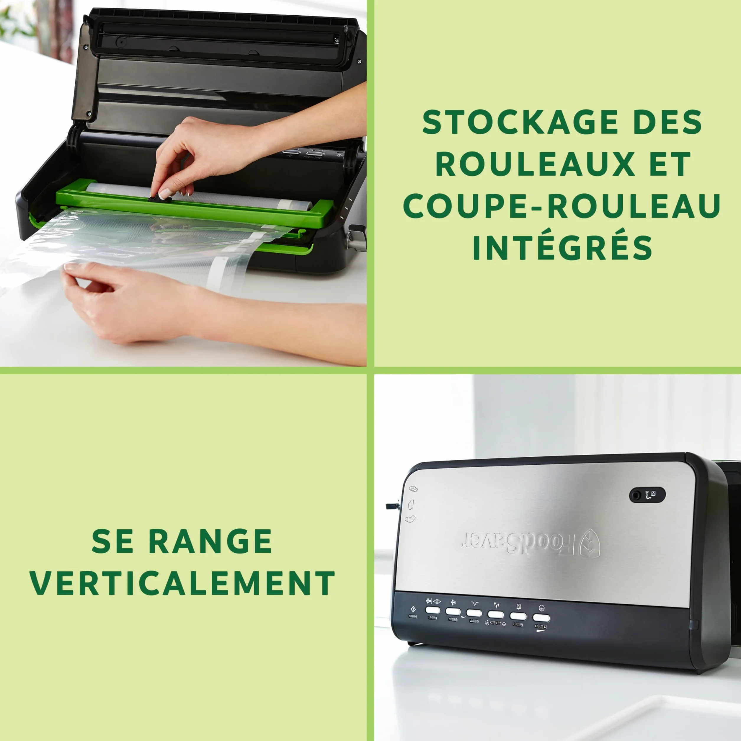 FoodSaver FFS005X Machine sous Vide avec Compartiment Rangement Rouleau Cutter, Pulse Aliments Fragiles, Accessoires Sacs