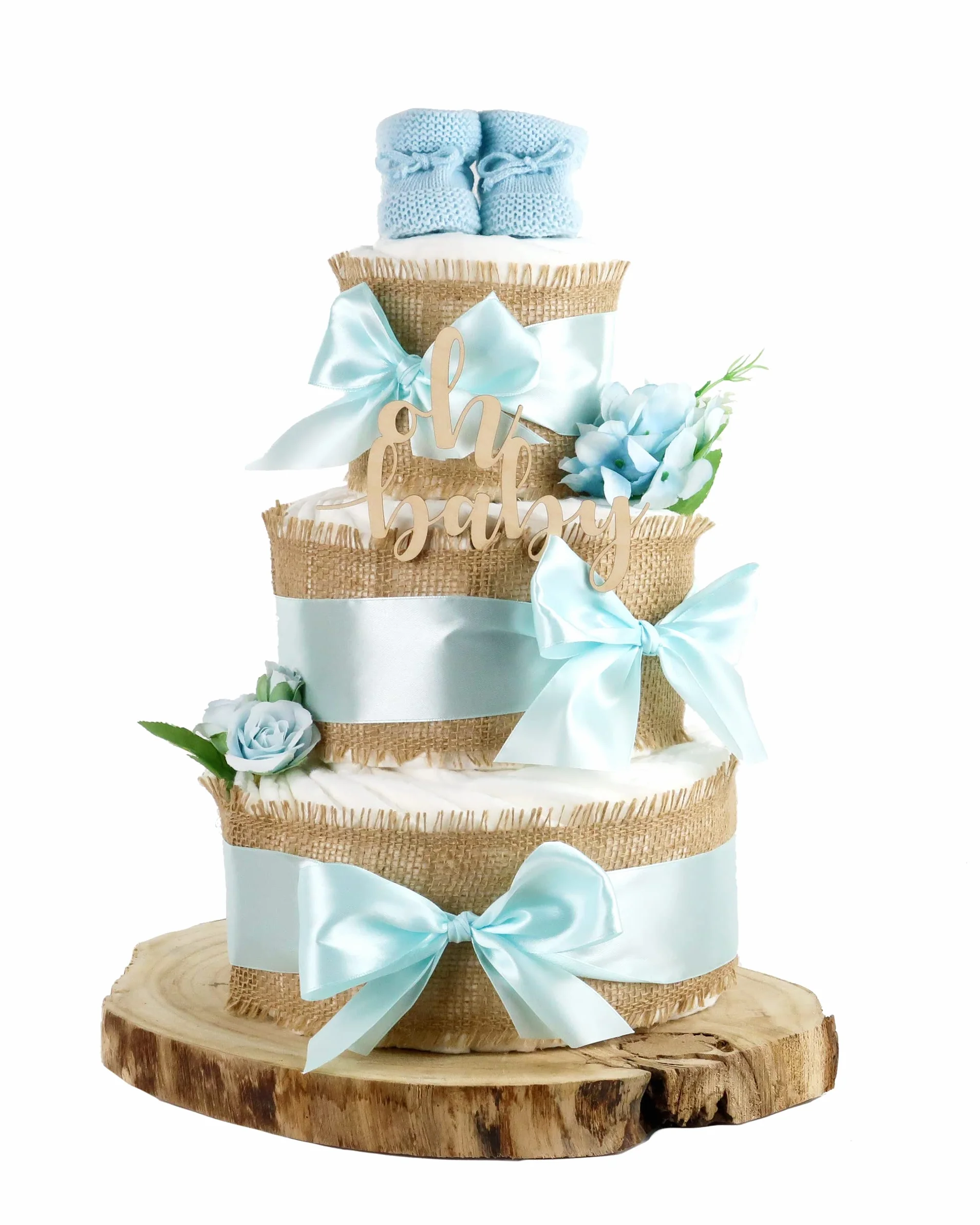 Gâteau de couches All Jute Blue 2 tailles 3 étages