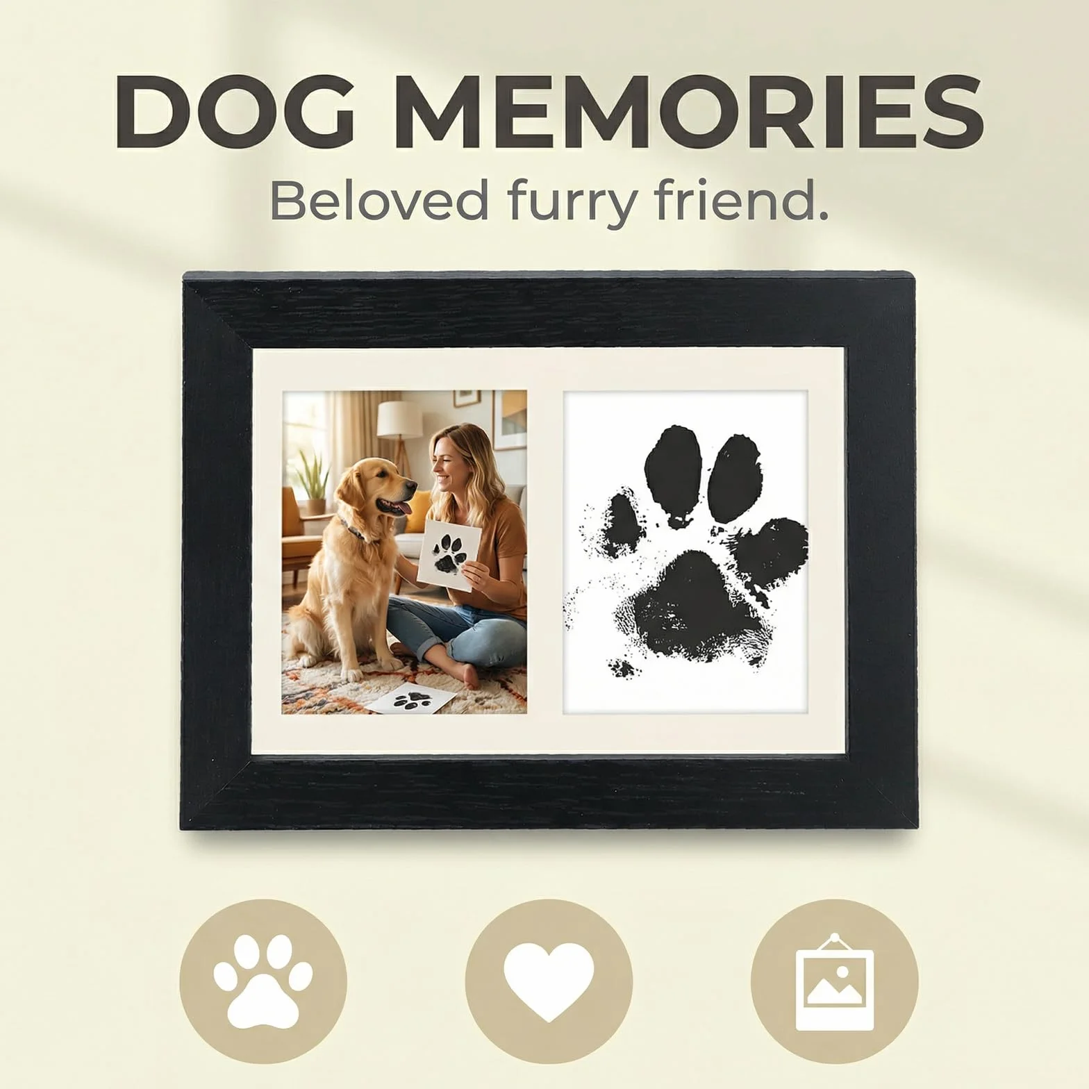 Cadre Photo Bois Empreinte Chien Chat Bébé avec Tampons Encreurs et Cartes d'Impression