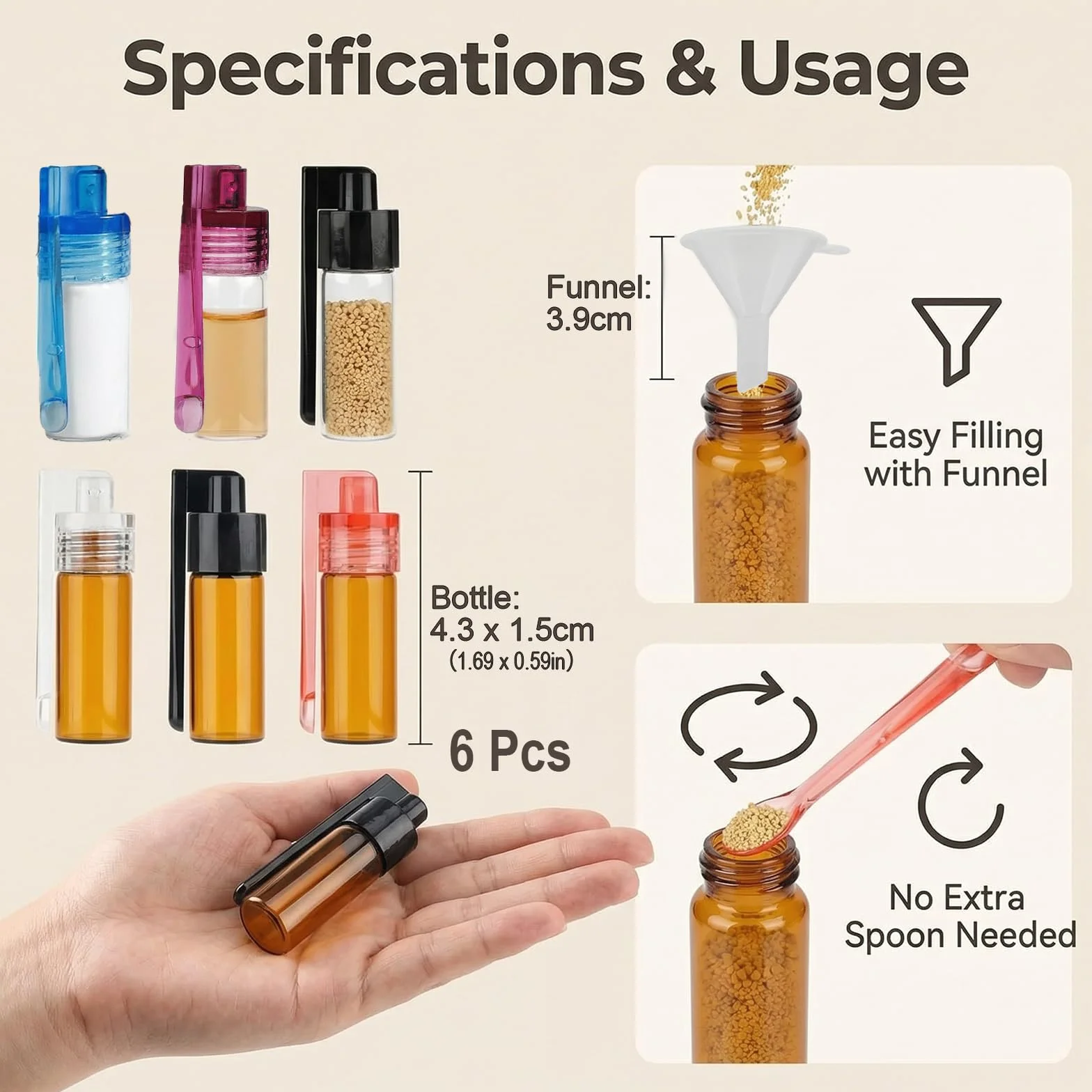 Lot de 6 sniffer doseur étanches pour sel poivre épices camping cuisine voyages