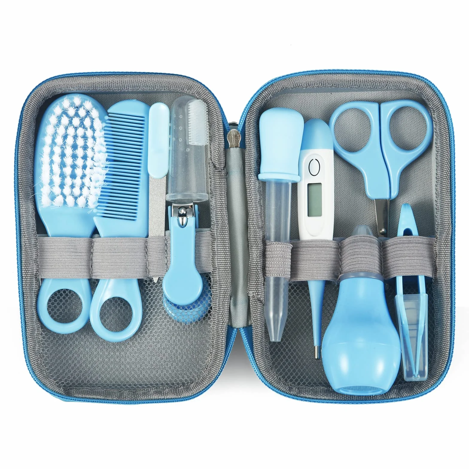 PandaEar Ensemble de Soins et Toilettage pour Bébé, Sécurité Bébé avec Peigne et Brosse à Dents (Bleu)