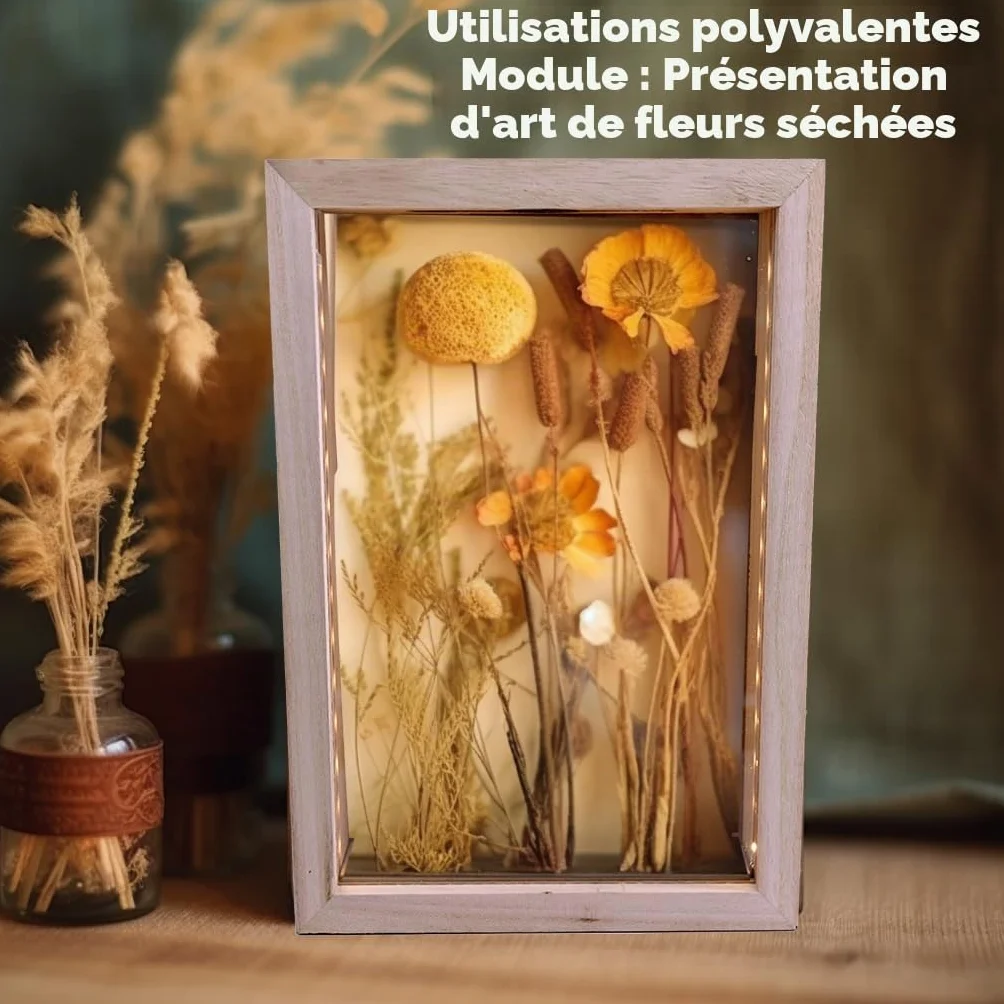 Boîte d'Ombre en Bois Naturel Rustique 8"x11" avec Éclairage LED pour Bouchons de Vin et Expositions Créatives