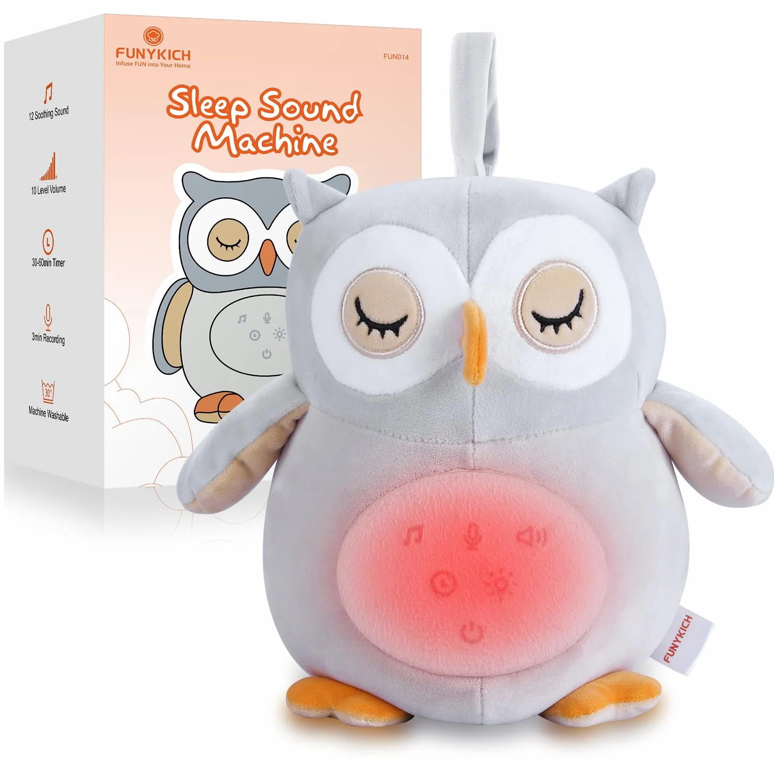 Peluche Hibou Apaisante avec Bruit Blanc pour Bébé Jouet Musical Lumineux Veilleuse Lavable en Machine