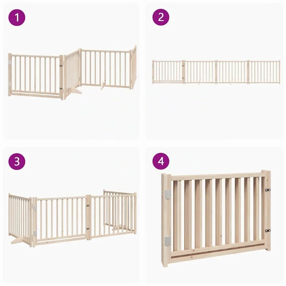 vidaXL Barrière pour Chiens avec Porte 4 Panneaux Bois de Sapin Massif