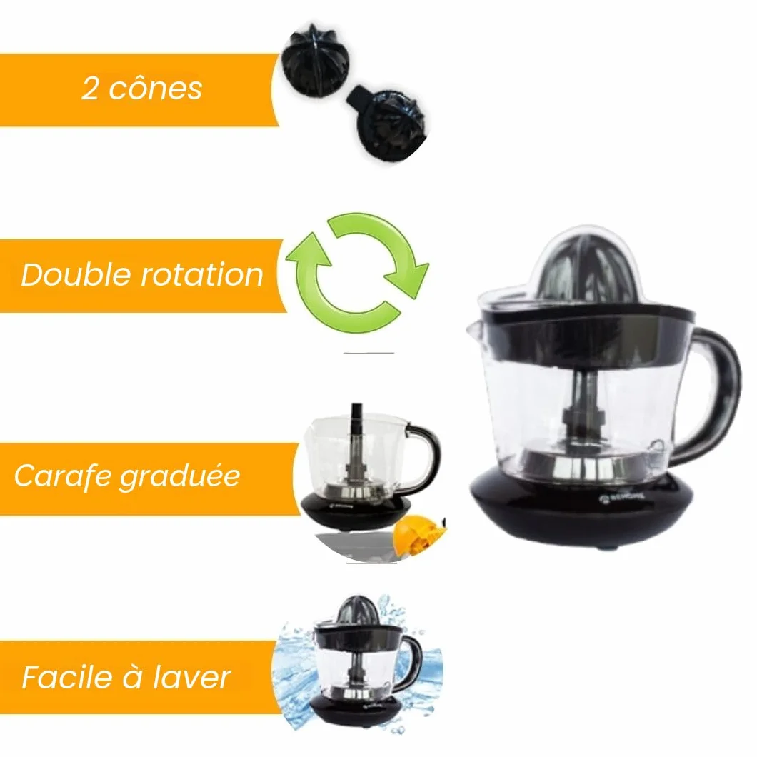 Behome Presse agrumes électrique 700 ml double cône noir
