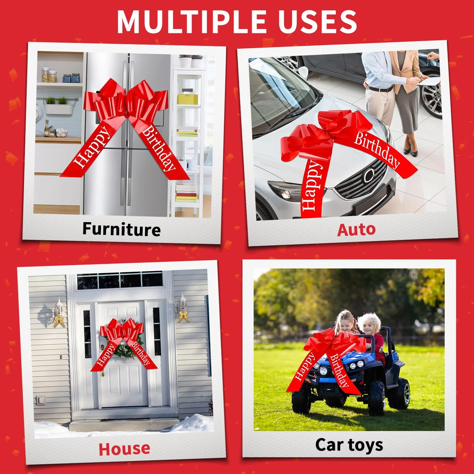 Grand Noeud Cadeau de Voiture 76 cm Rouge Auto-assemblable Réutilisable avec Ventouse