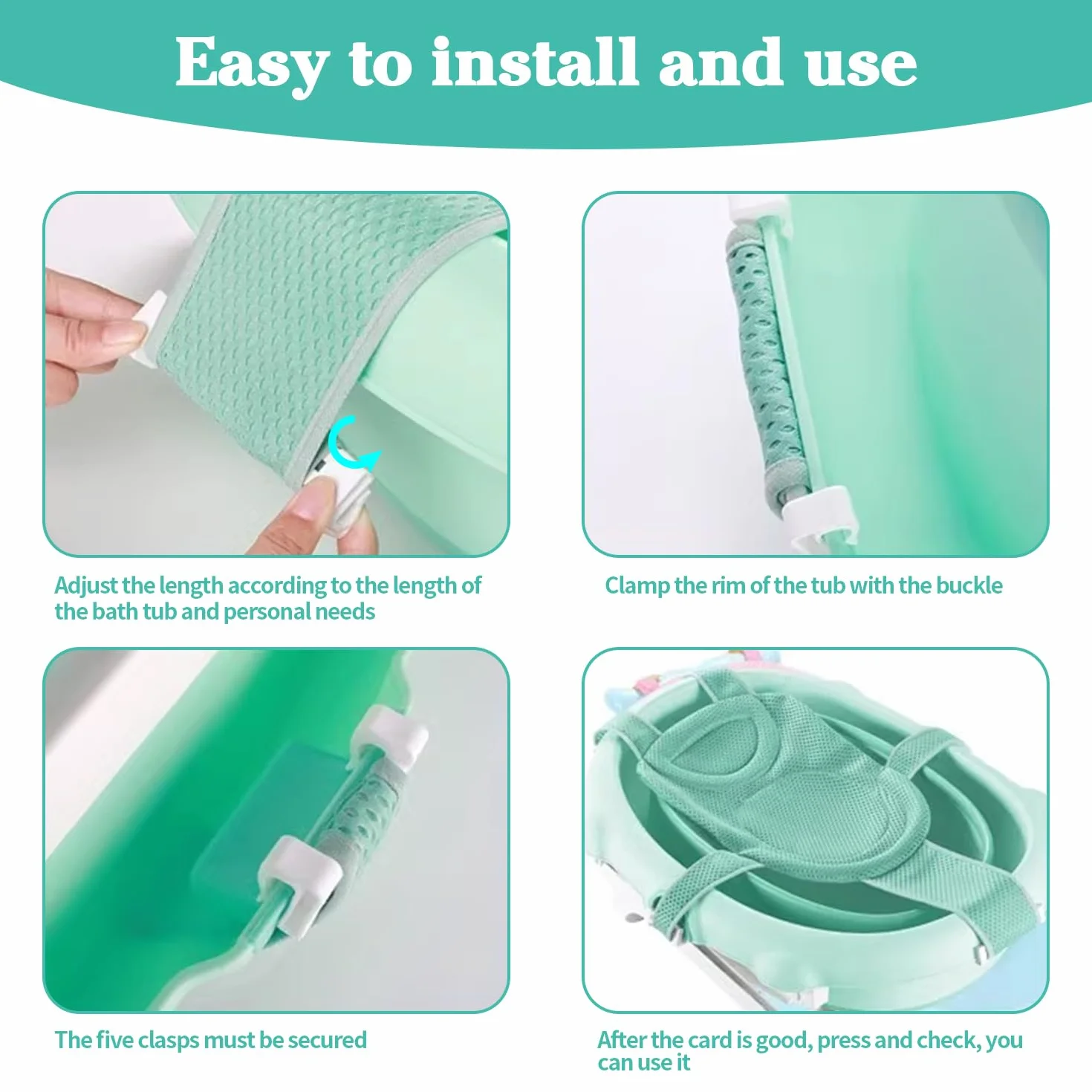 Siège Douche Nouveau-Né Maille Confortable Antidérapant Poche Plateau Vert Clair Tapis Bébé 1 Pièce
