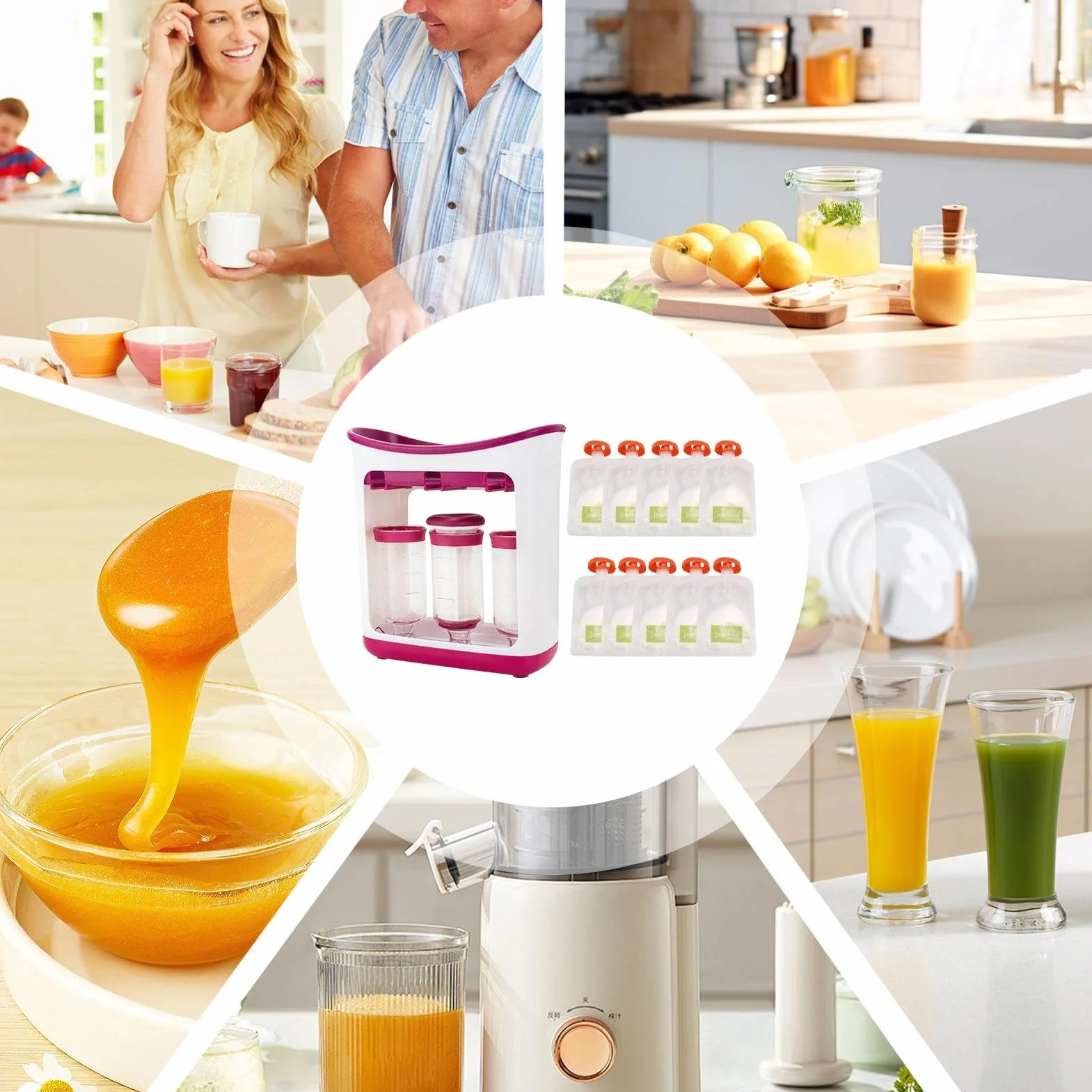 Machine à Compote Bébé avec Sacs Réutilisables, Gourde Compote Réutilisable pour Purées Maison