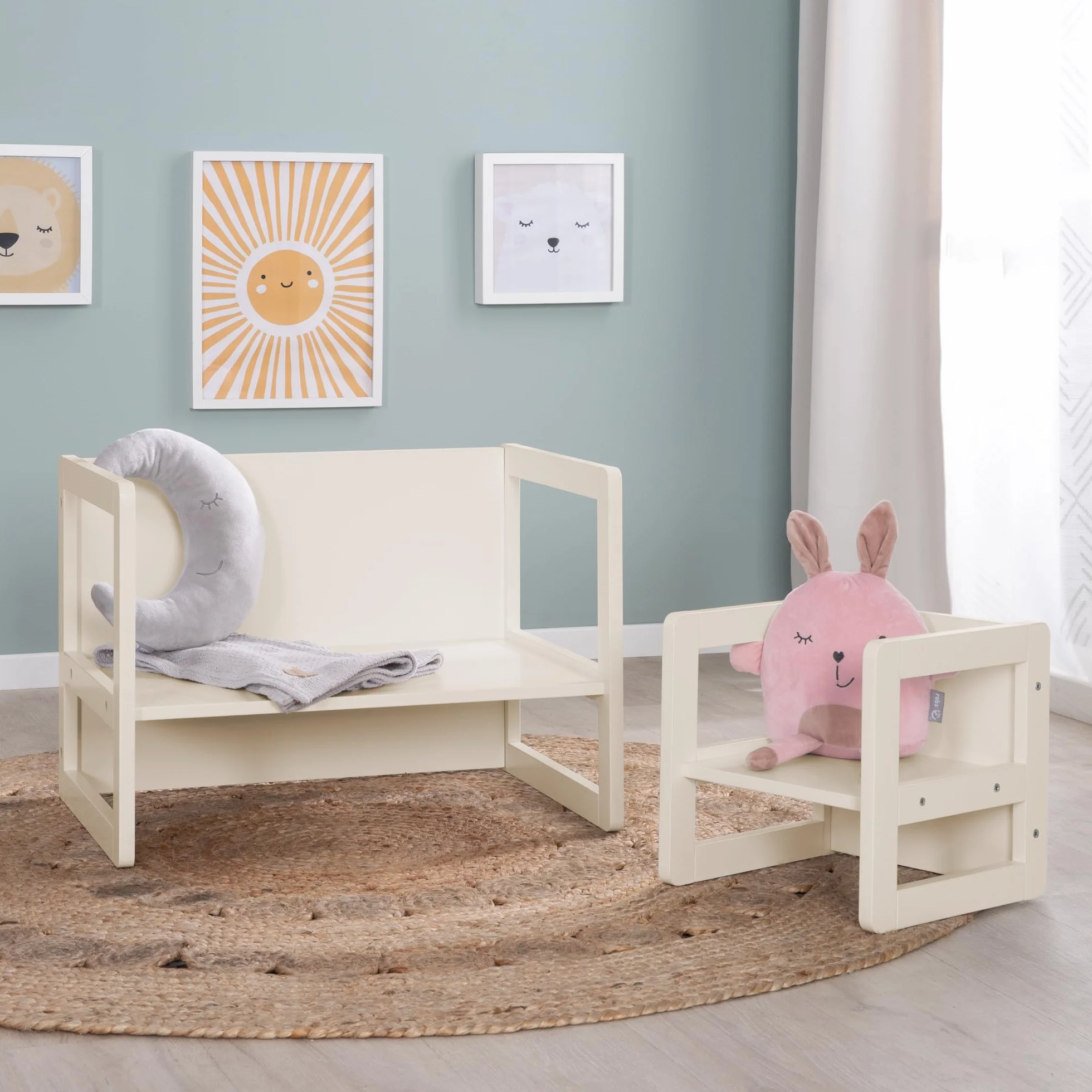 Ensemble Table et Chaise Réversibles Enfants Bois Laqué Beige 3 Hauteurs d'Assise 9 Mois à 10 Ans