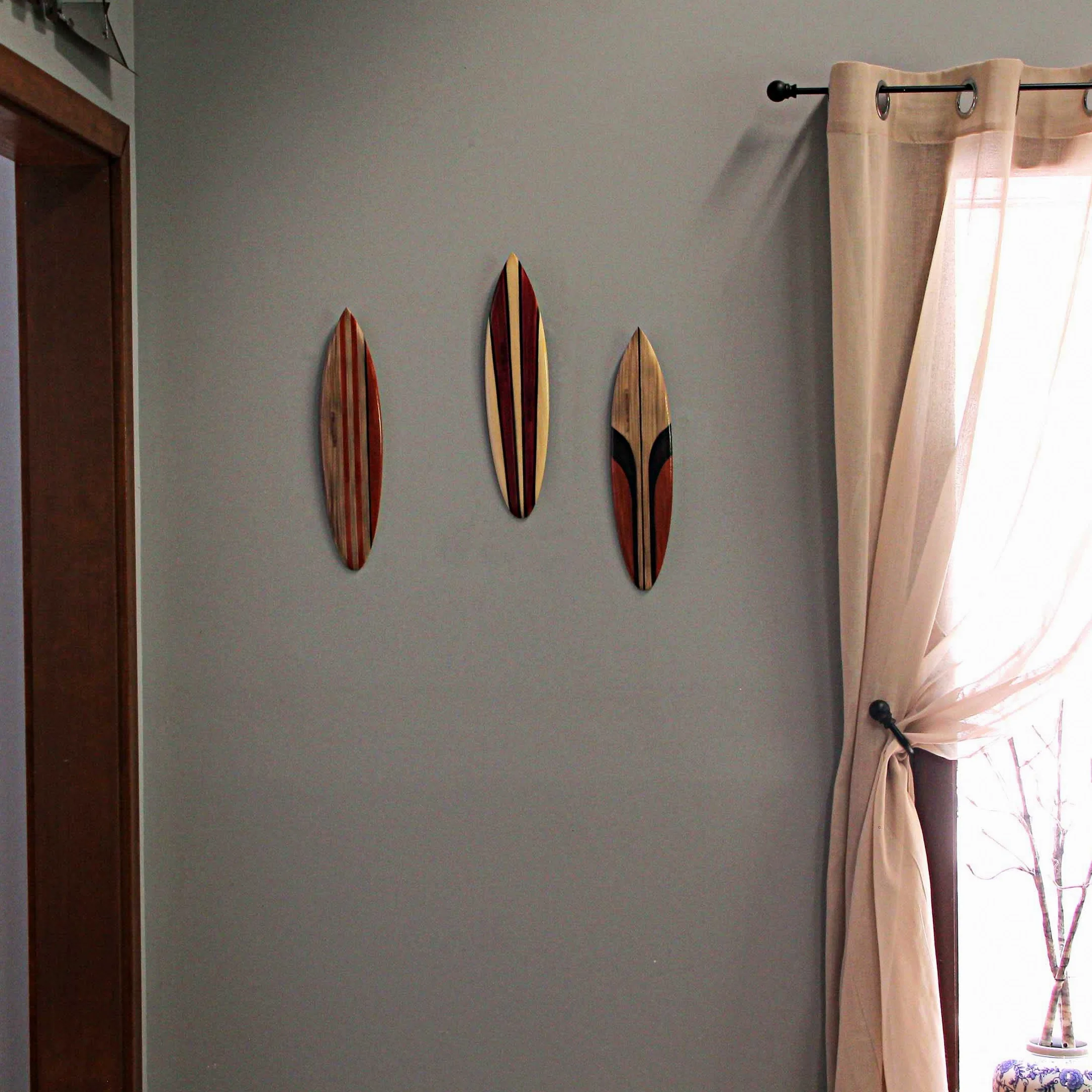 Zeckos Lot de 3 planches de surf en bois sculptées à la main 40,6 cm