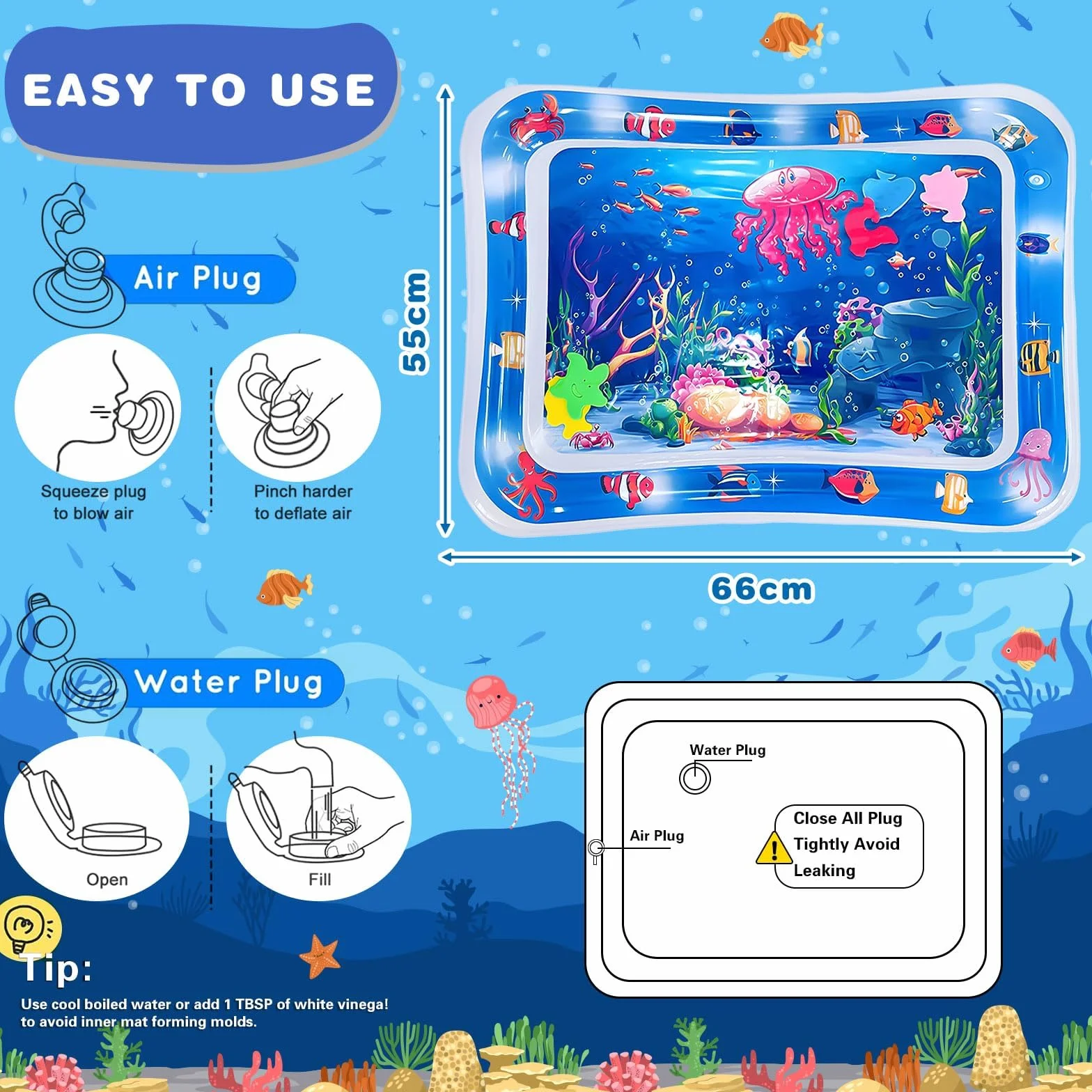 Tapis de Jeu Aquatique Gonflable Sans BPA pour Bébés 0-3 ans