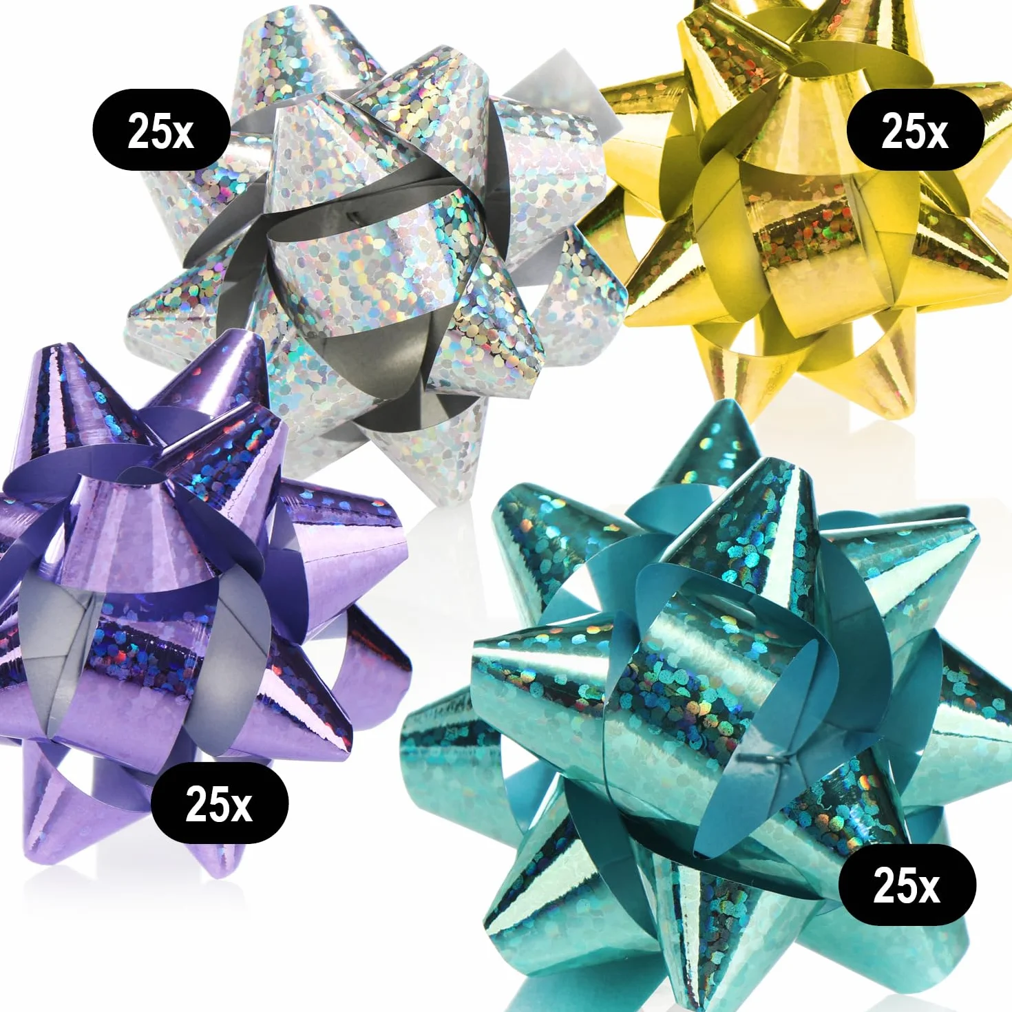 Nœuds cadeaux COM-FOUR autocollants paillettes 100 pièces 4 couleurs