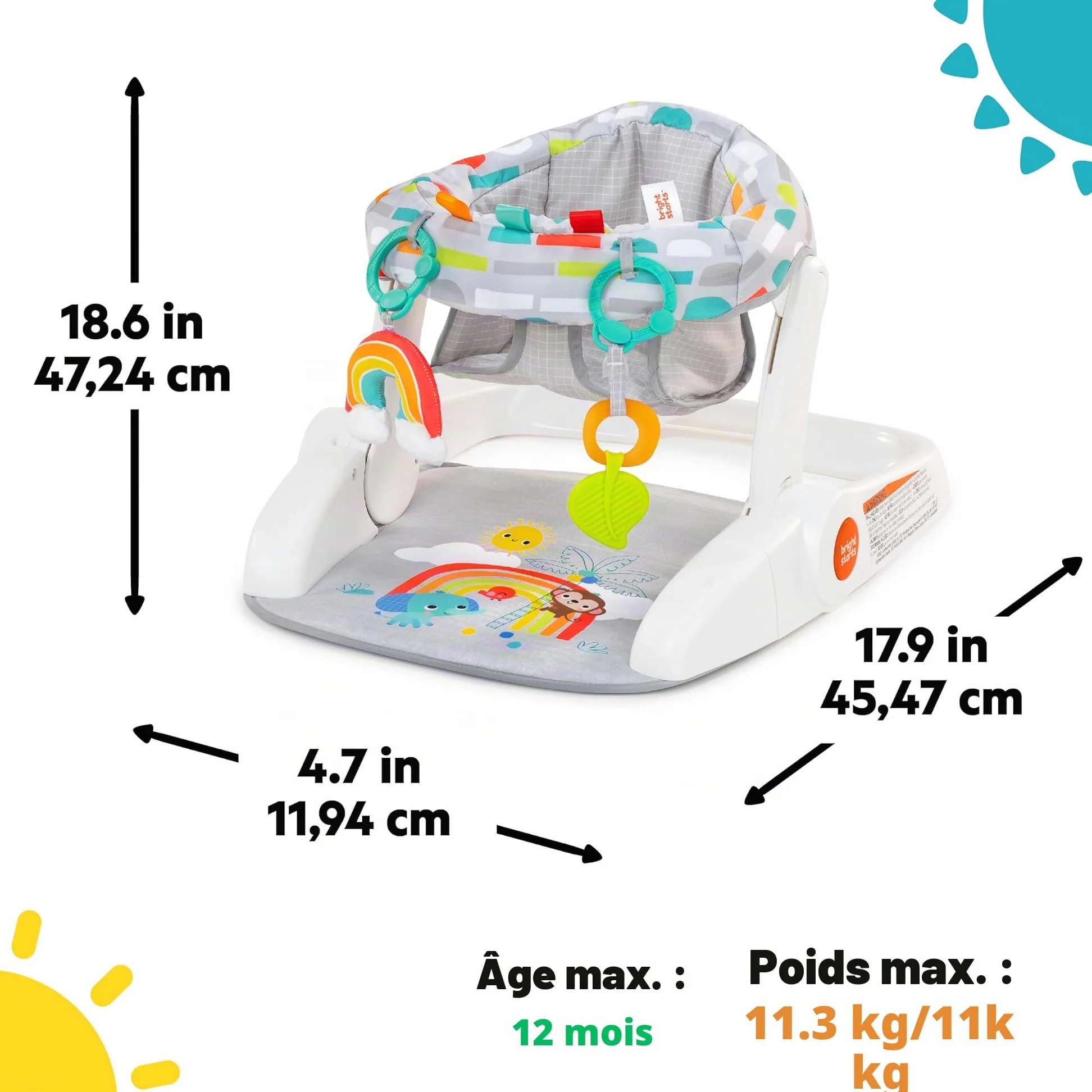 Bright Starts Siège transat Learn to sit 2 positions avec jouets, Unisexe, enfants de 4 à 12 mois, Playful Paradise