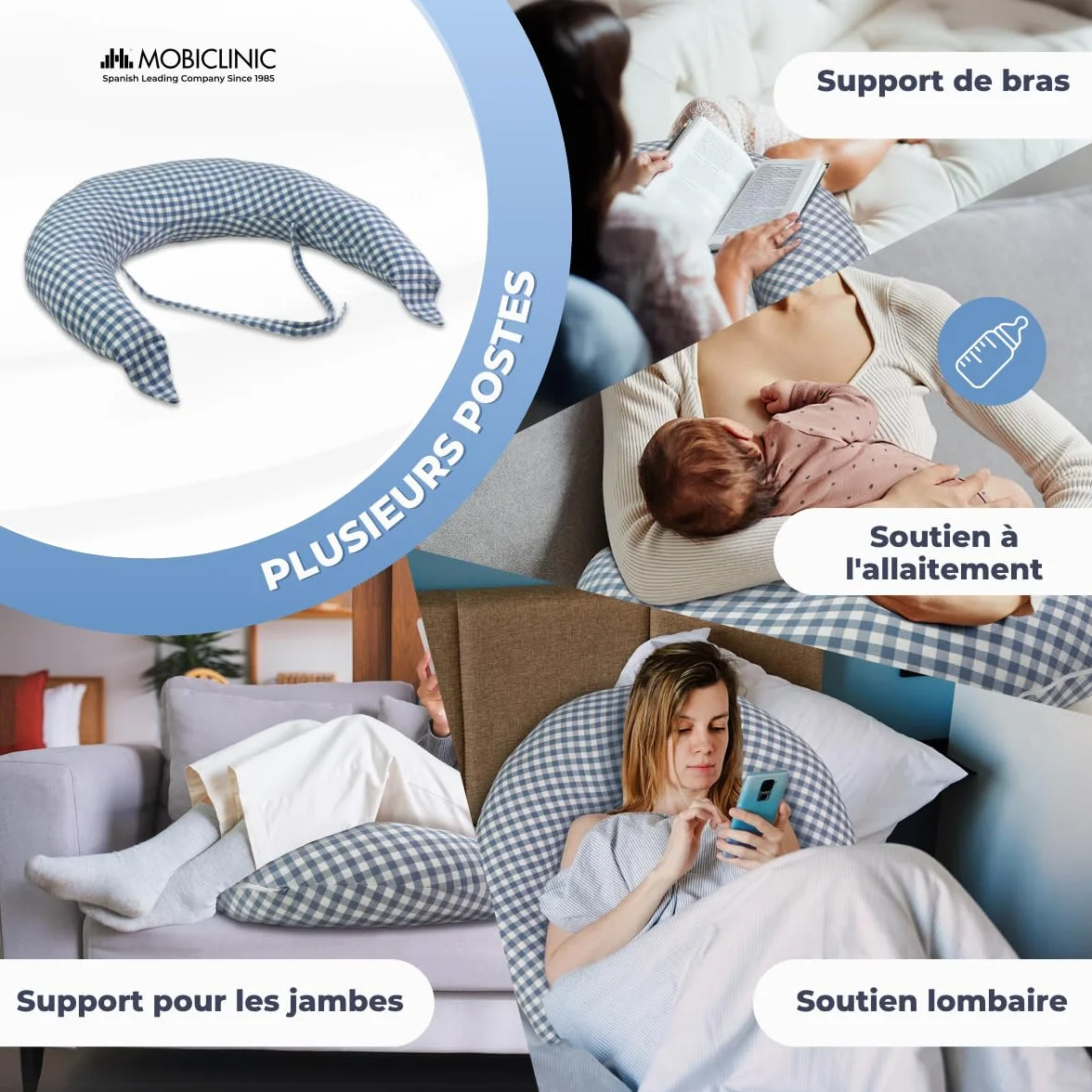 Mobiclinic® Coussin Allaitement et Grossesse XXL 3 en 1 Housse 100% Coton 150 cm Sangles Réglables Amovible Lavable