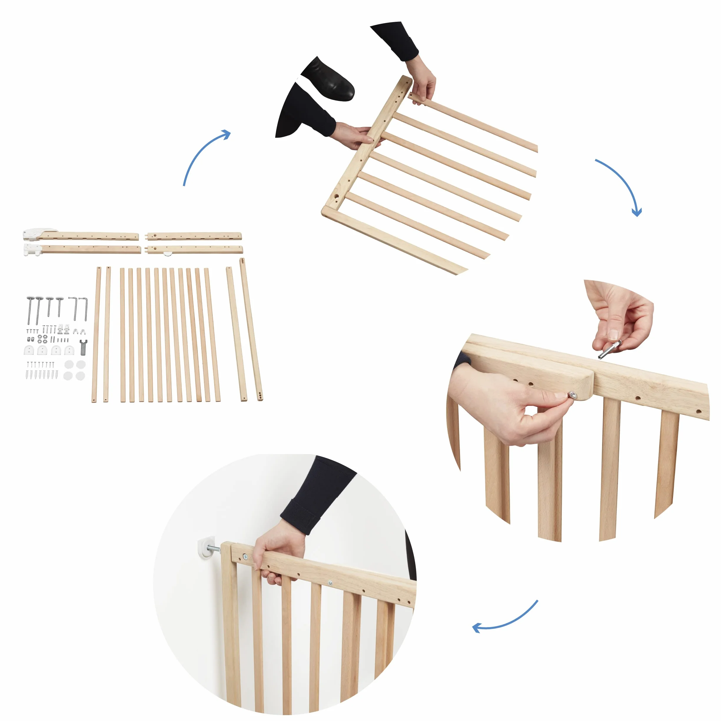 Badabulle Barrière de Sécurité Enfant Bois Deco Pop Extensible 63-106cm Fixation Vis Naturel