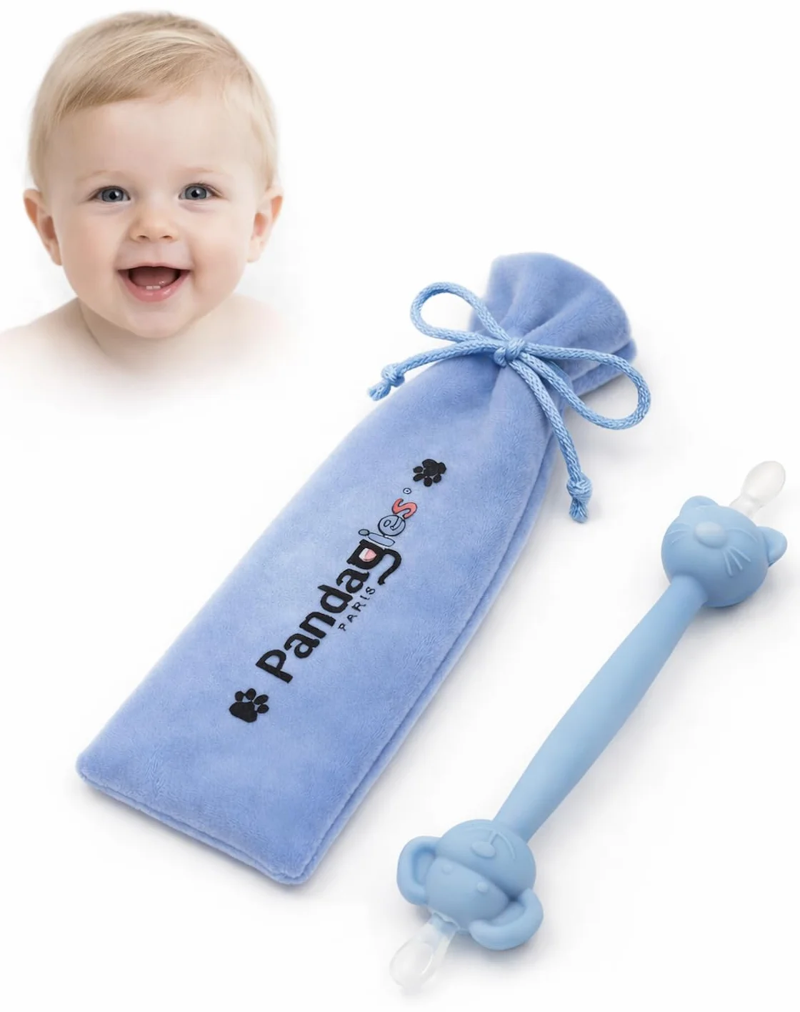 Cure Nez Bébé Sécurisé Nettoyeur Nasal Manuel Double Embout Boucle Anti-Insertion Hygiène Nasale Nourrisson Enfant Réutilisable Bleu