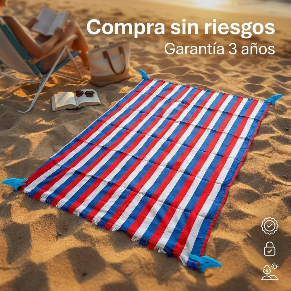 Pincho Lot de 2 grandes serviettes de plage avec pinces pour sable avec 4 pièces, anti-sable et séchage rapide XL 140 x 180 cm, rayures multicolores pour piscine et camping, avec franges