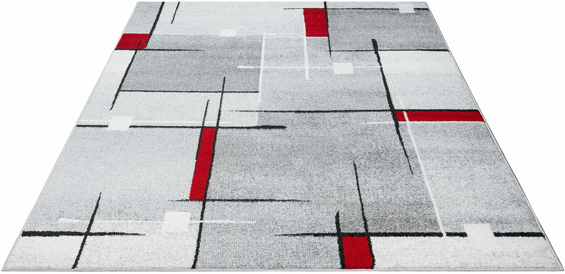 Tapis à Poils Courts et Denses Géométrique Gris Rouge 240 x 330 cm