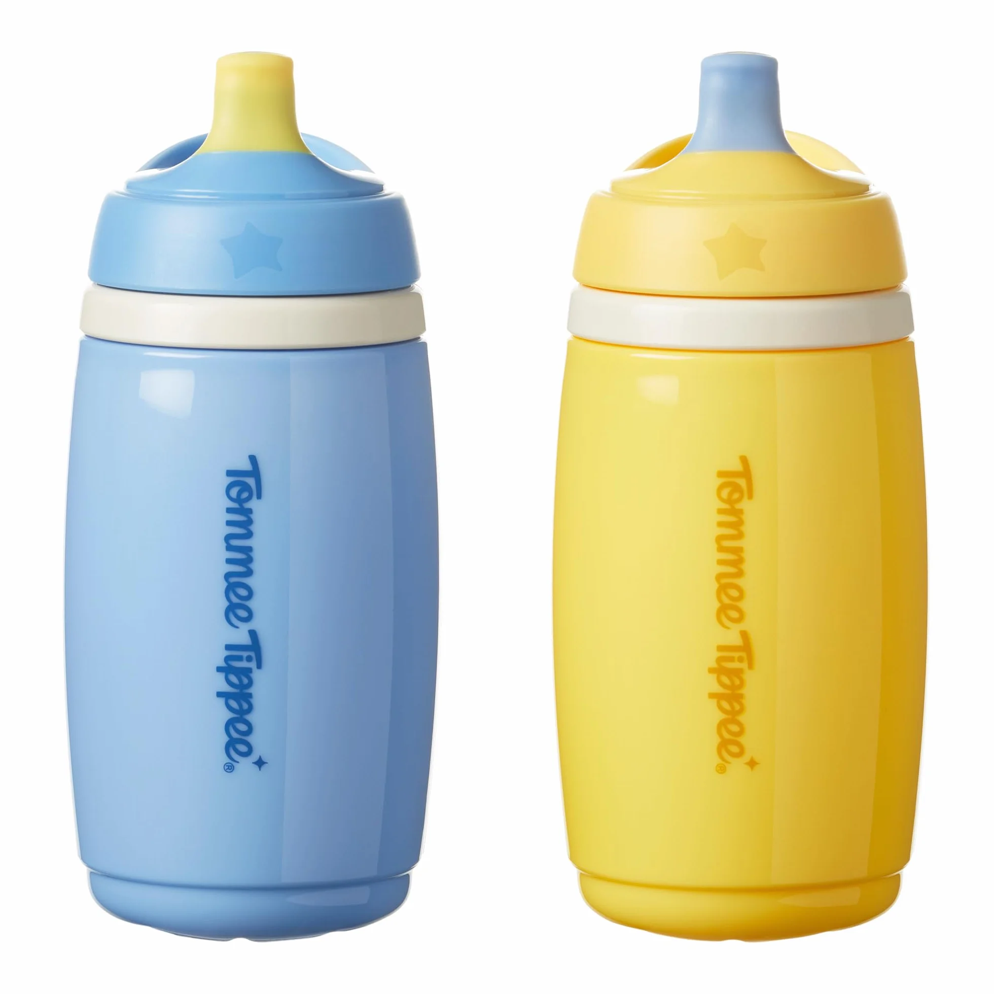 Tommee Tippee Tasse à Bec Active Isotherme 266ml Gourde Anti-renversement pour Bambins Bleu et Jaune lot de 2