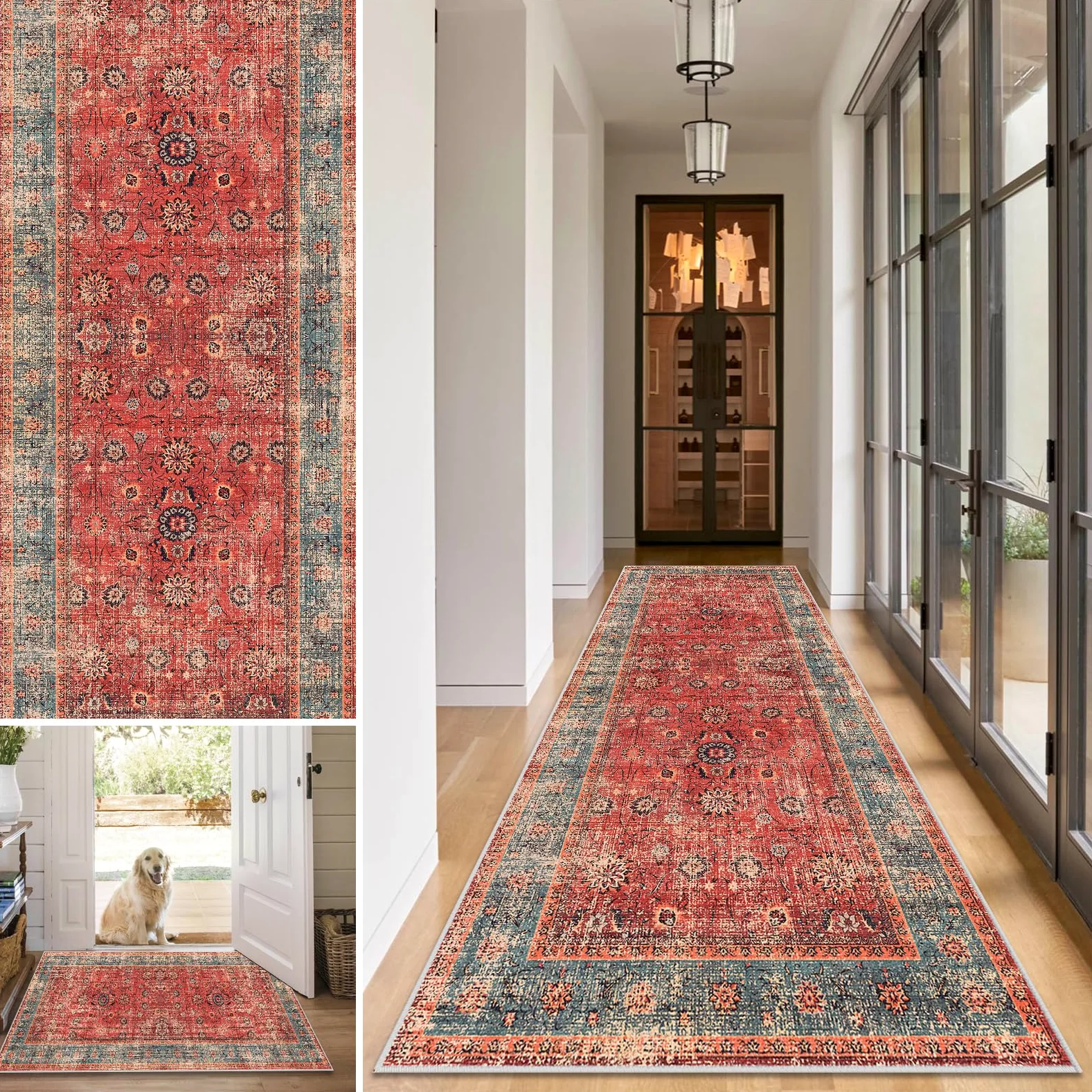 Tapis de Passage Couloir Cuisine Long 80 x 150 cm Tapis Cuisine Devant Evier Antidérapant Lavable Tapis de Sol d'Entrée Intérieur Tapis Couloir Absorbant Paillasson Long Tapis de Porte pour Escalier