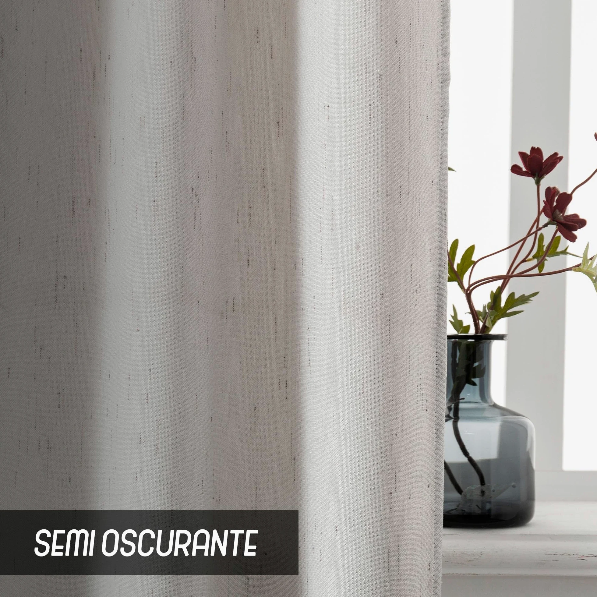 GIRASOLE HOME Paire de rideaux Pantelleria semi-opaques, anti-flamme, motif à rayures, tissu ignifuge certifié, 2 panneaux de 140x260cm avec œillets, gris clair