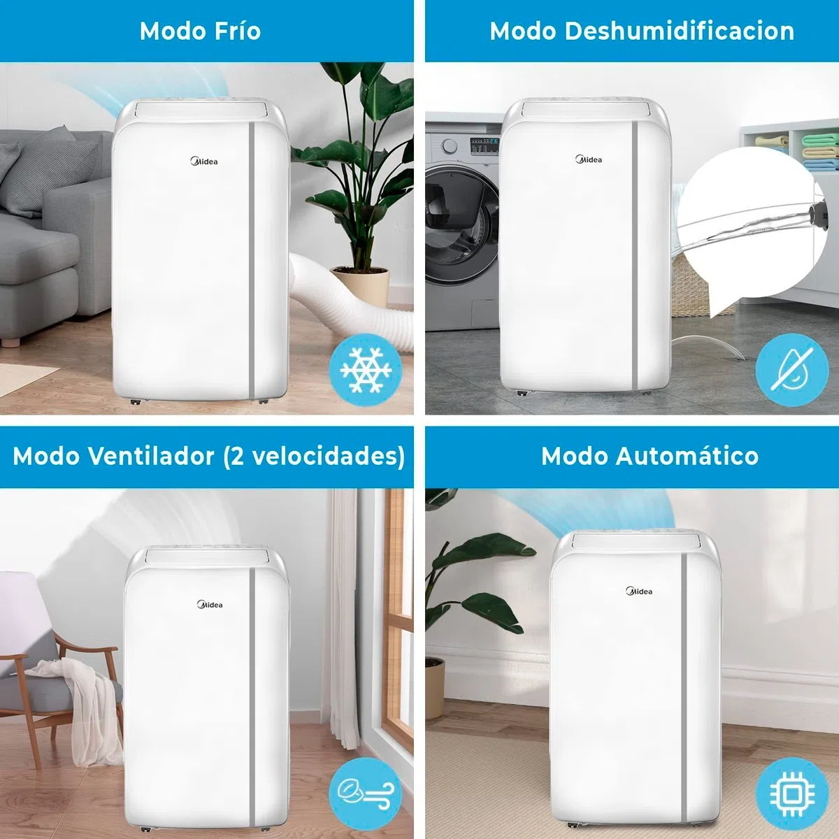 MIDEA Climatiseur portable frigories - Climatiseur portable refroidisseur - Refroidisseur silencieux - Refroidisseur d'air - 3 vitesses avec kit fenêtre et télécommande (12000 BTU | 43m2 | Avec Ligne)