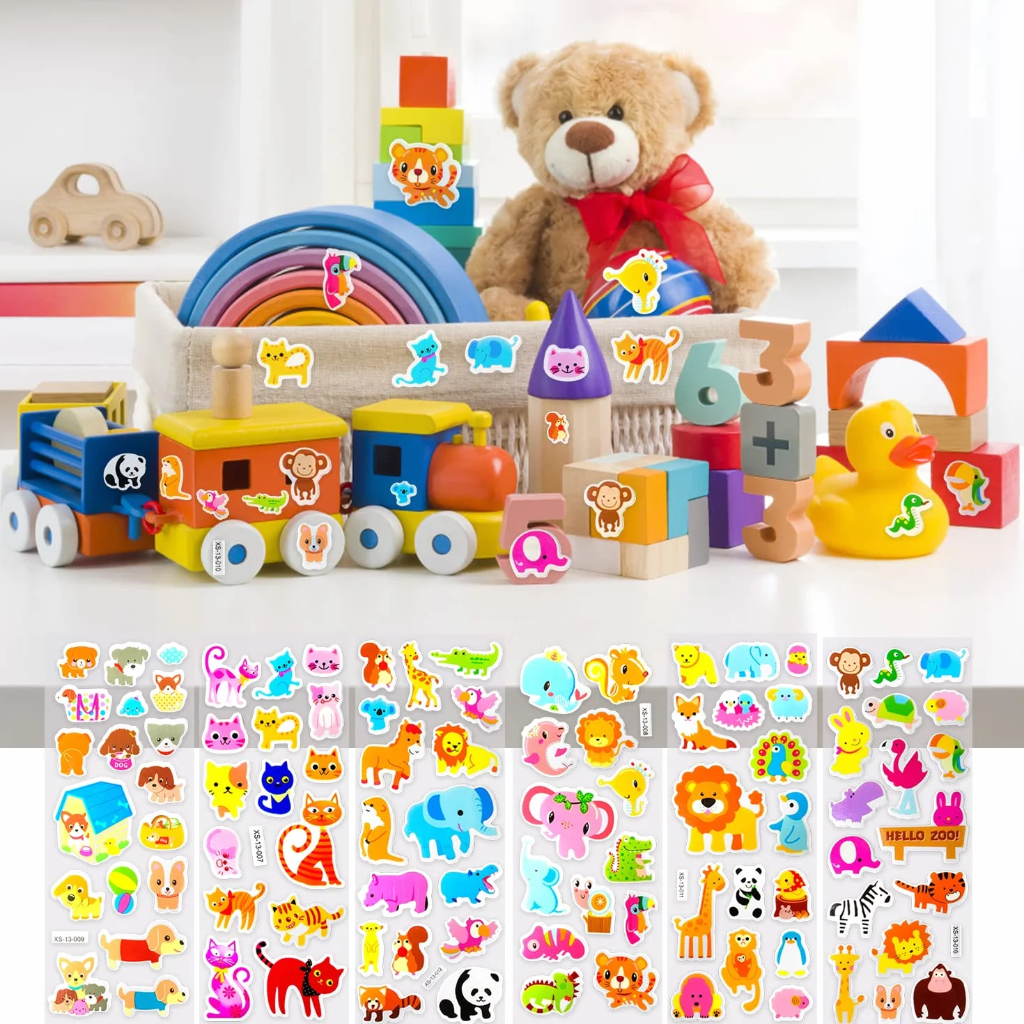 OWill 1000+ Gommettes Enfants 3D Autocollant 40 Feuilles Autocollants Animaux Dinosaures Fruits Camions Étoiles