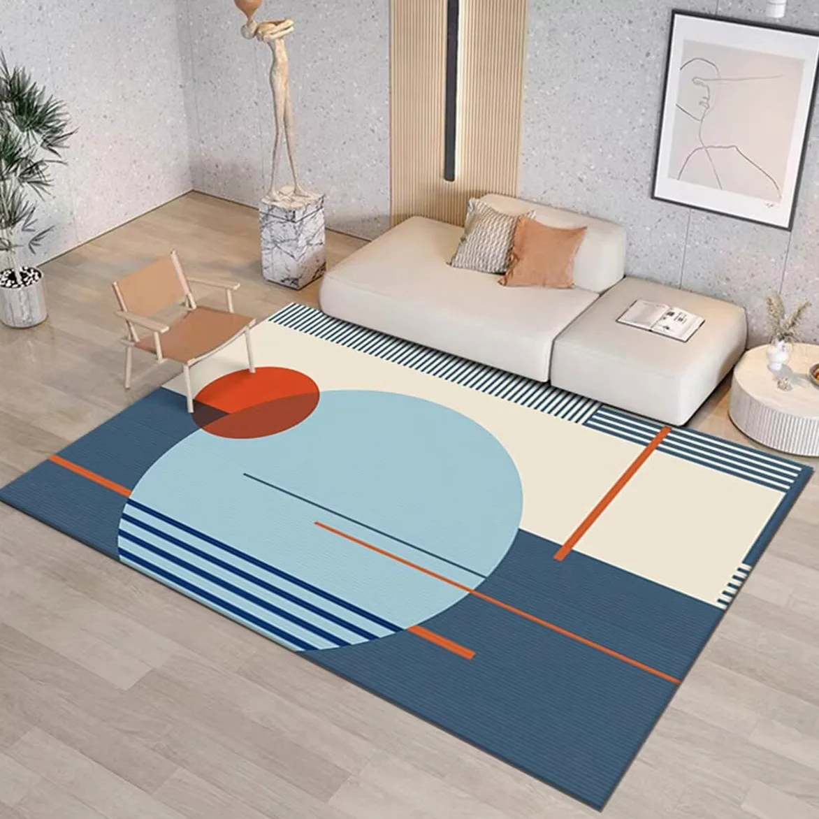 Tapis Rond Salon Moquette Salon Style Moderne 90X150CM