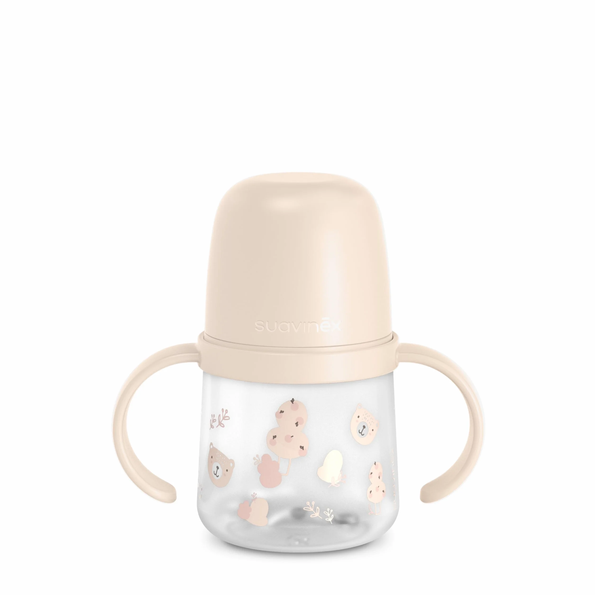 Suavinex Biberon à Anses Tasse Apprentissage Bébé Bec Souple Silicone Anti-Colique 150 ml Wild&Free Rose