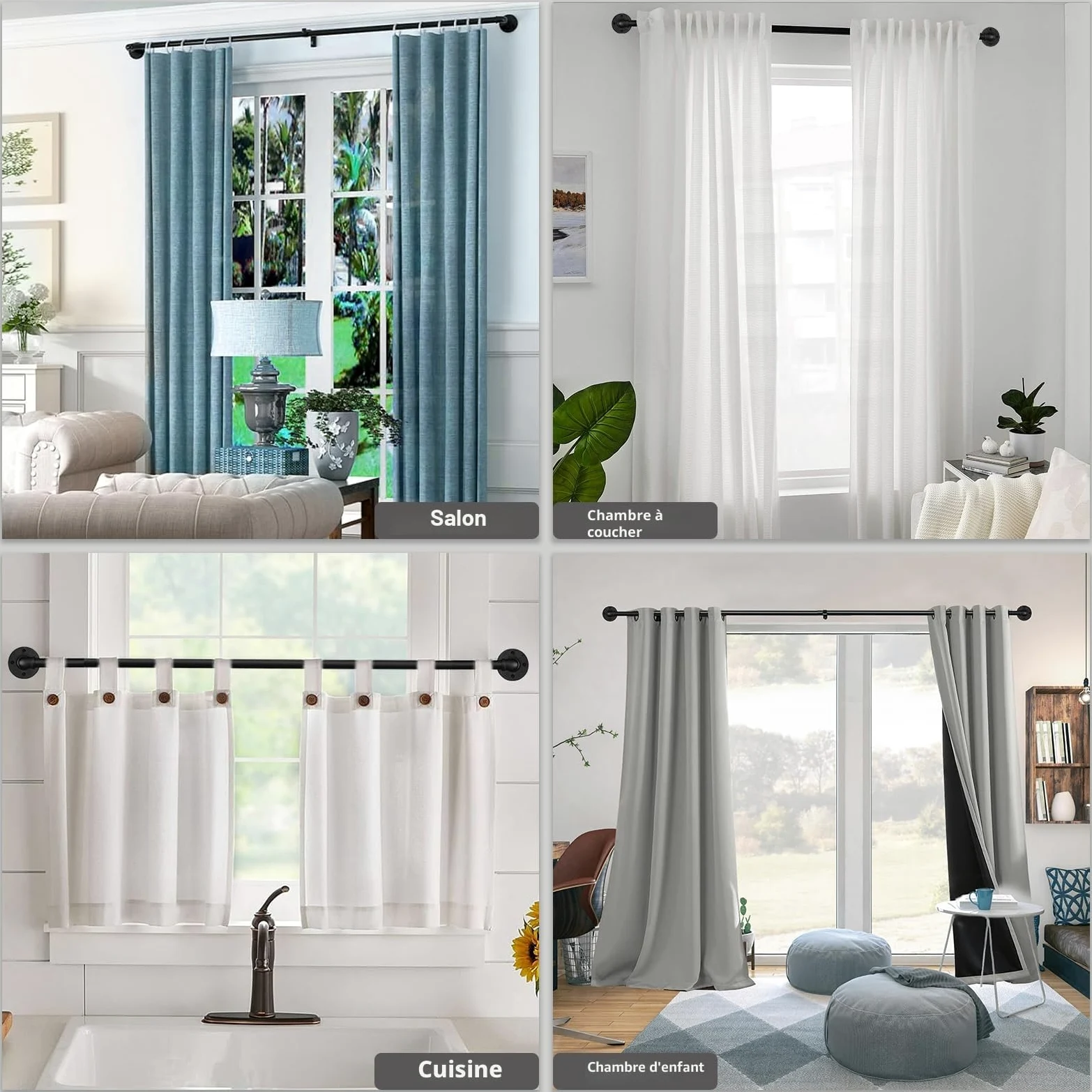 Tringle à Rideau Extensible Style Industriel, Tringles Rideaux pour Rideaux à œillets, Barre Rideau Extensible 67cm - 122cm. ((67cm - 122cm) X 2 PACK)