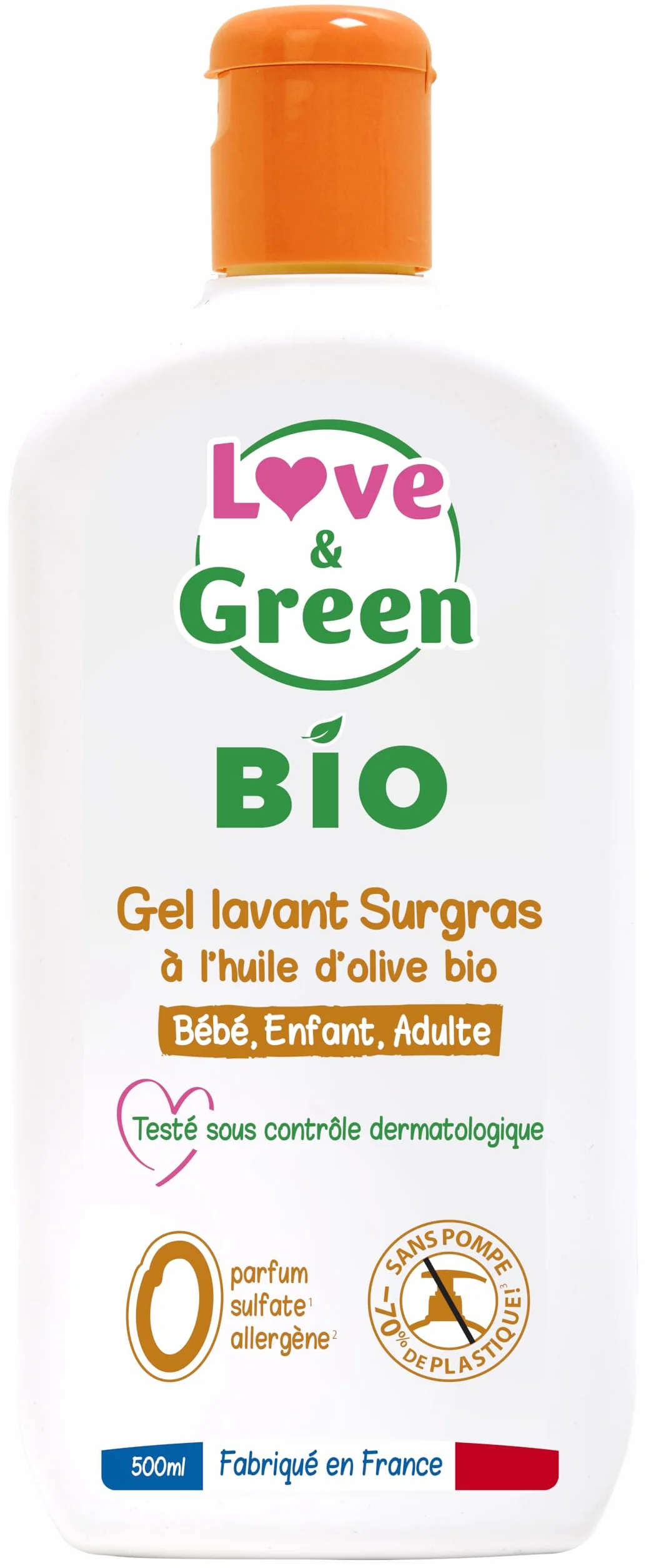 Love & Green Gel Lavant Surgras Bio 500ml Hydratation Peau Sensible