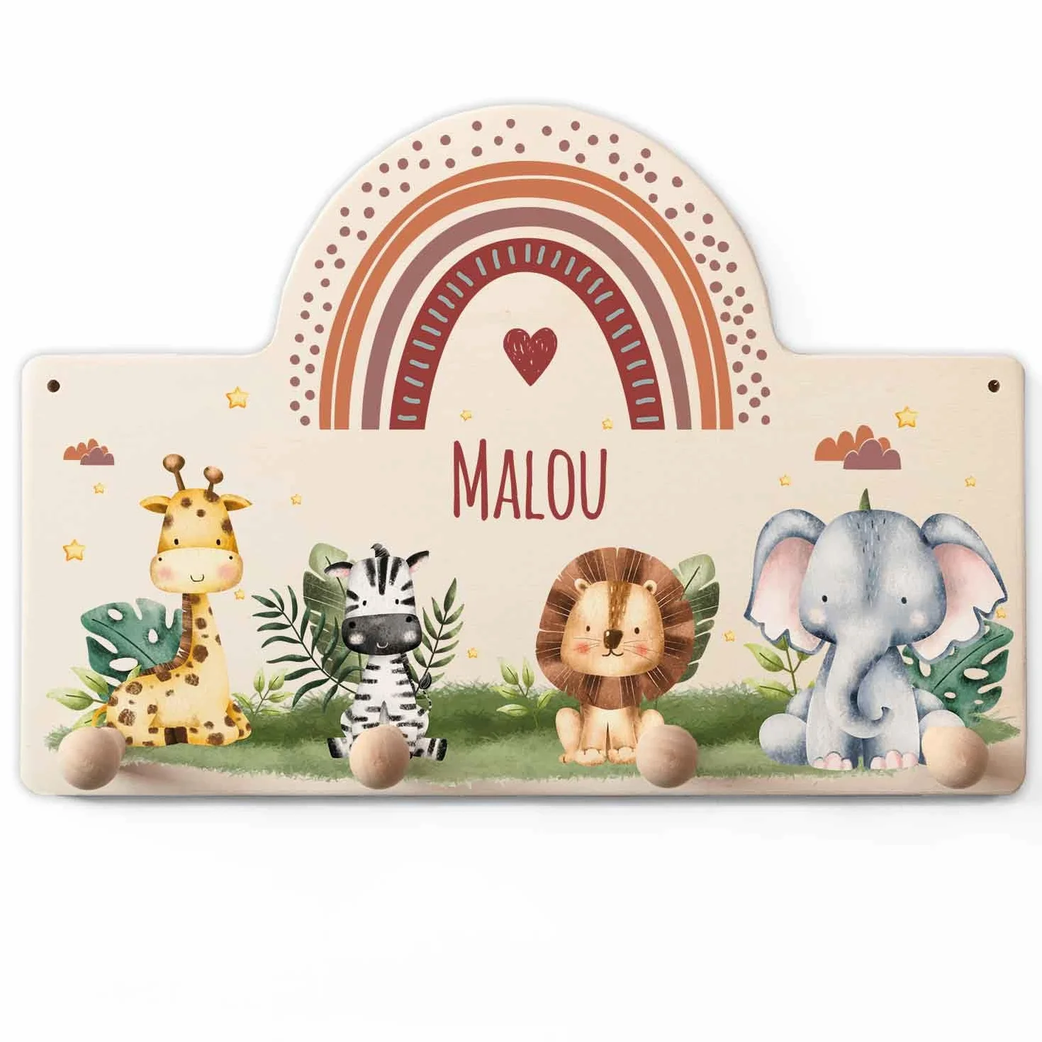Porte-manteau personnalisé pour enfant avec nom au choix - Patère en bois motifs filles garçons - Décoration chambre bébé