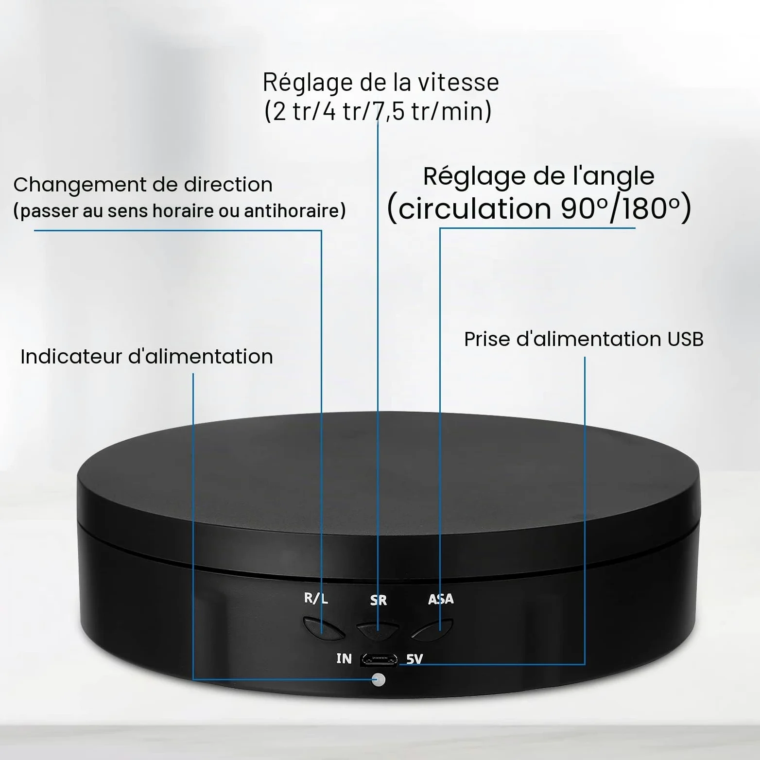 Plateau tournant électrique 3 en 1, support à 360 degrés, plateau tournant motorisé avec télécommande pour photographie, présentation de produits, bijoux, modèles 3D, objets de collection (noir)