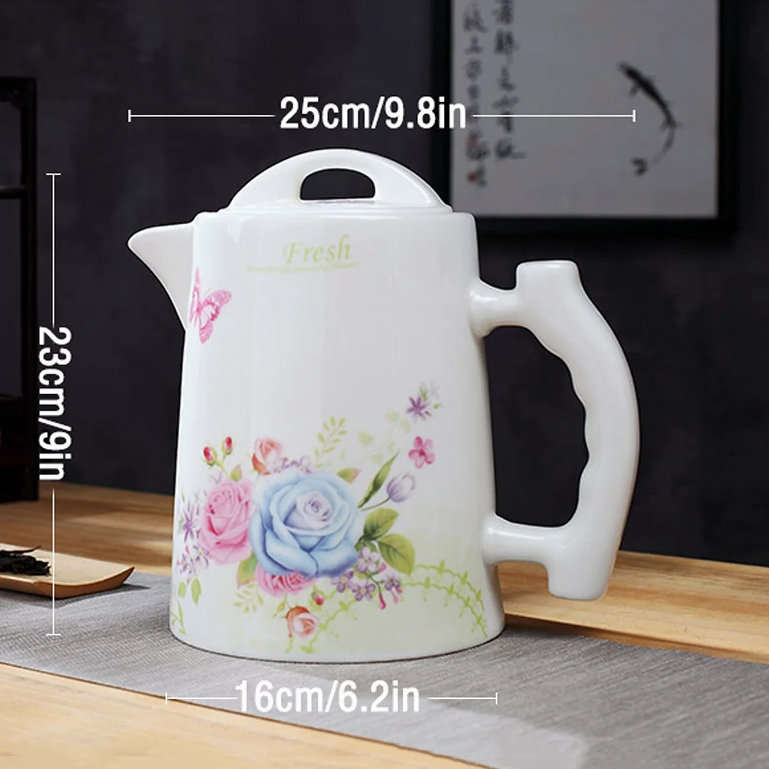 Carafe Eau Grande crosse à eau avec poignée et couvercle domestique pichet en céramique rétro poignée de théière de théière exquise for un ami neuf d'un ami (101,4 oz) Pichet à Thé Glacé(A)