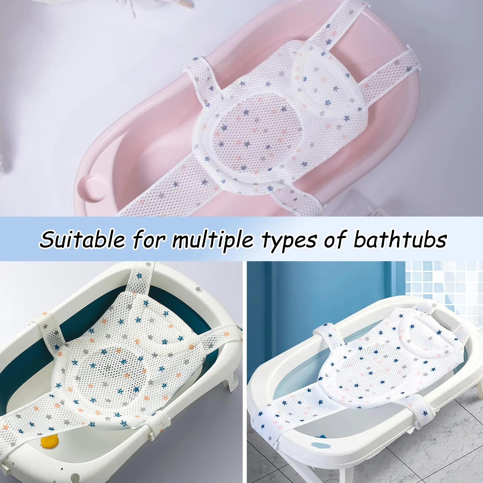 Hamac Antidérapant pour Bain Bébé Transat Pliable en Maille 0-36 Mois