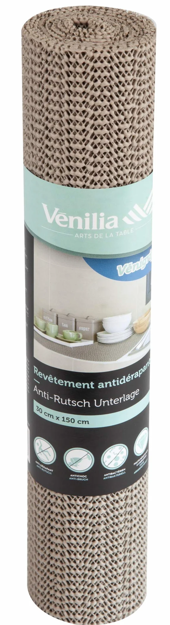 Venilia sous-Couche antidérapante Venigrip 30 x 150 cm Taupe, Tapis antiglisse pour étagère et tiroir