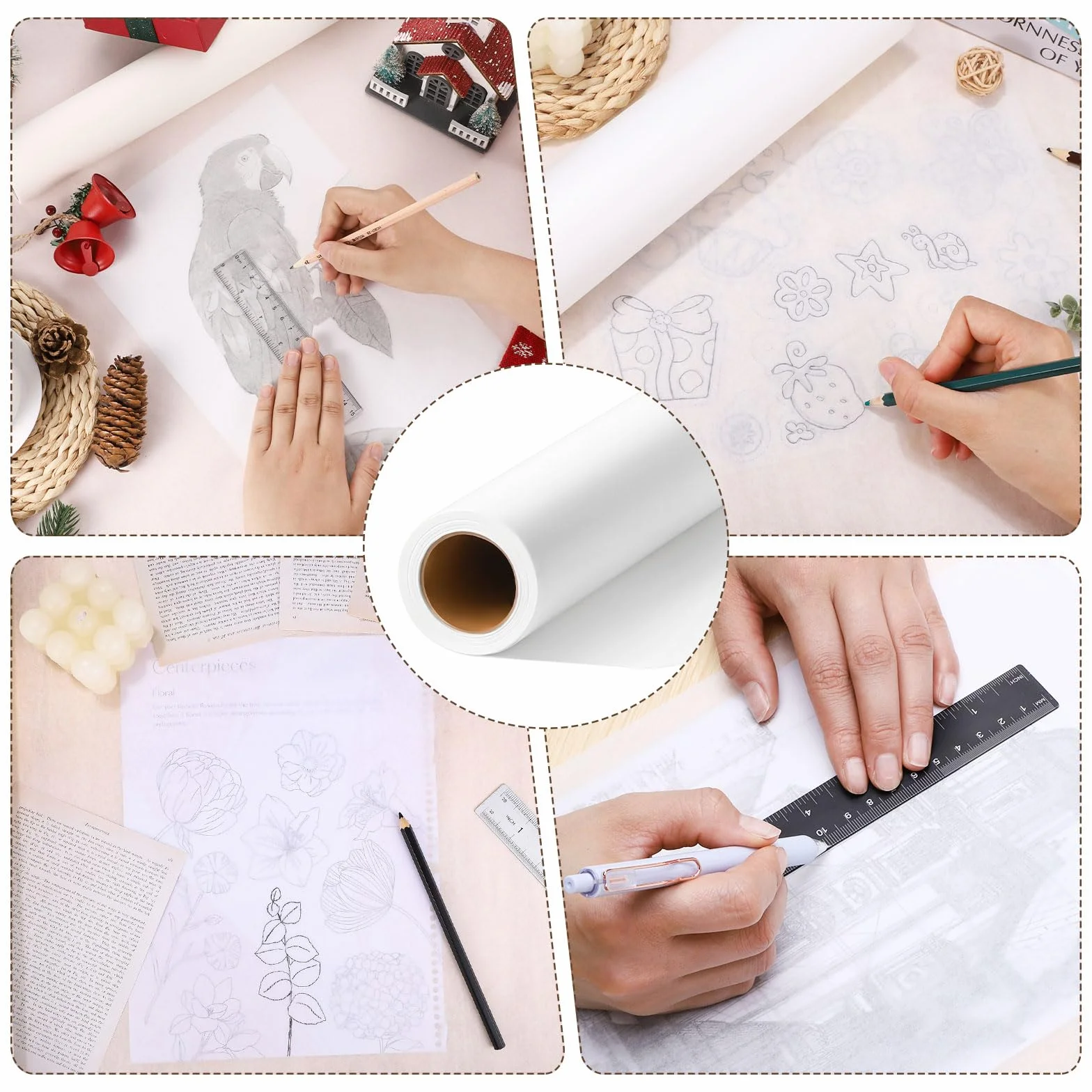 Papier calque blanc translucide 59 cm x 28 m pour dessin et croquis