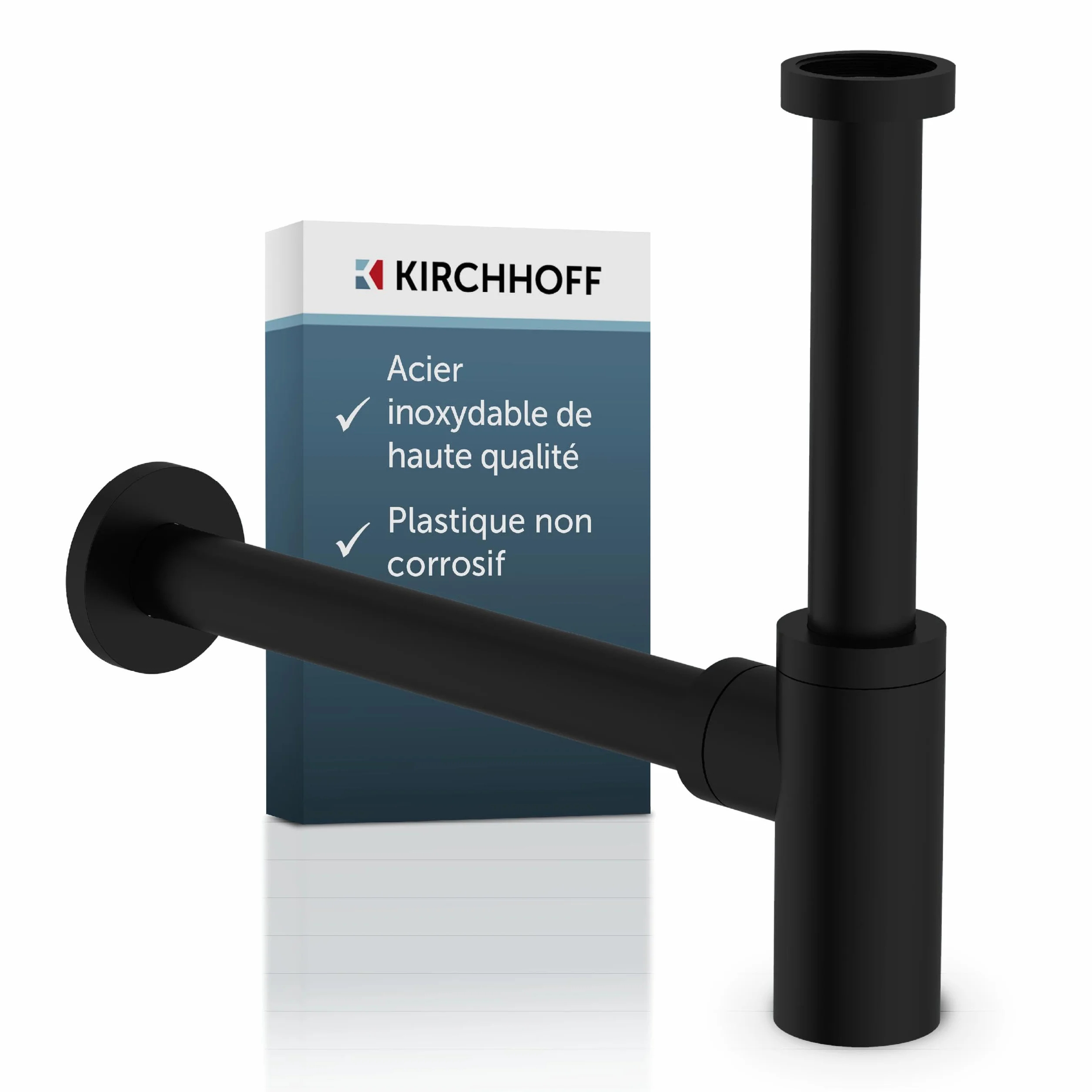 Kirchhoff Siphon lavabo plastique non corrosif anti-odeurs avec ouverture de nettoyage noir