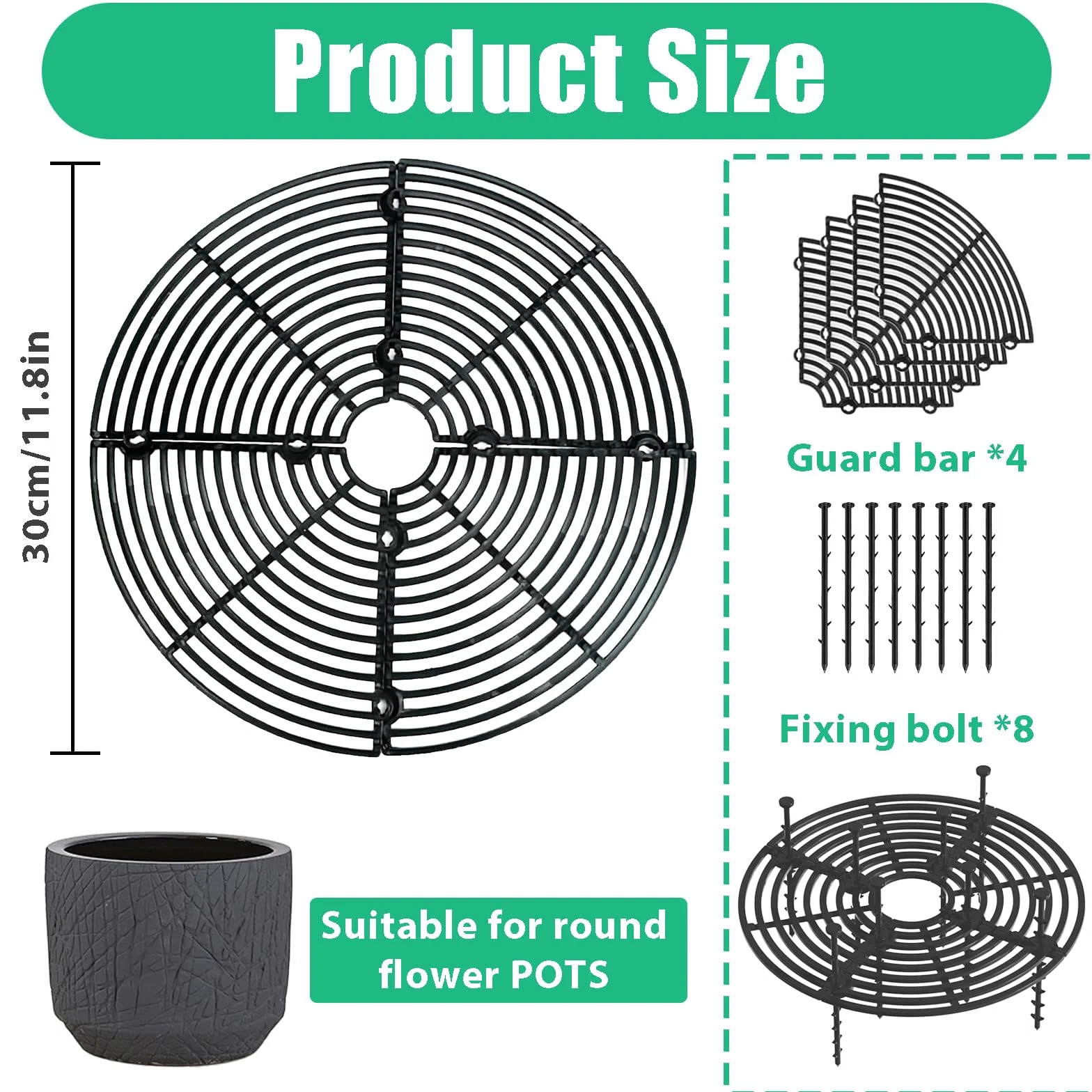 Grille de Protection pour Plantes 30 cm, Cache-Pot Réglable avec Kit Fixation ABS, Protège contre Chats et Animaux Domestiques