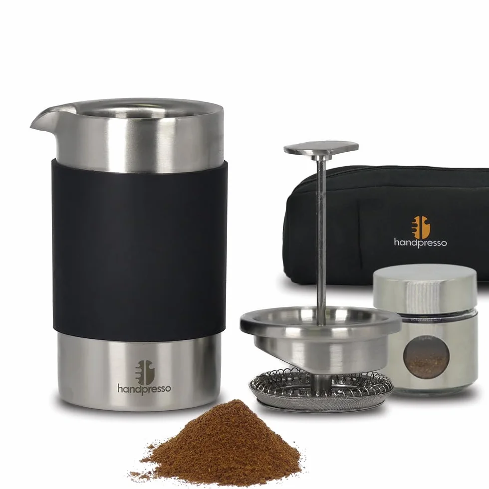 Handpresso Travel Press cafetiere a piston compacte INOX double paroi isolante 0,35 l 3 Tasses mini cafetiere portable voyage