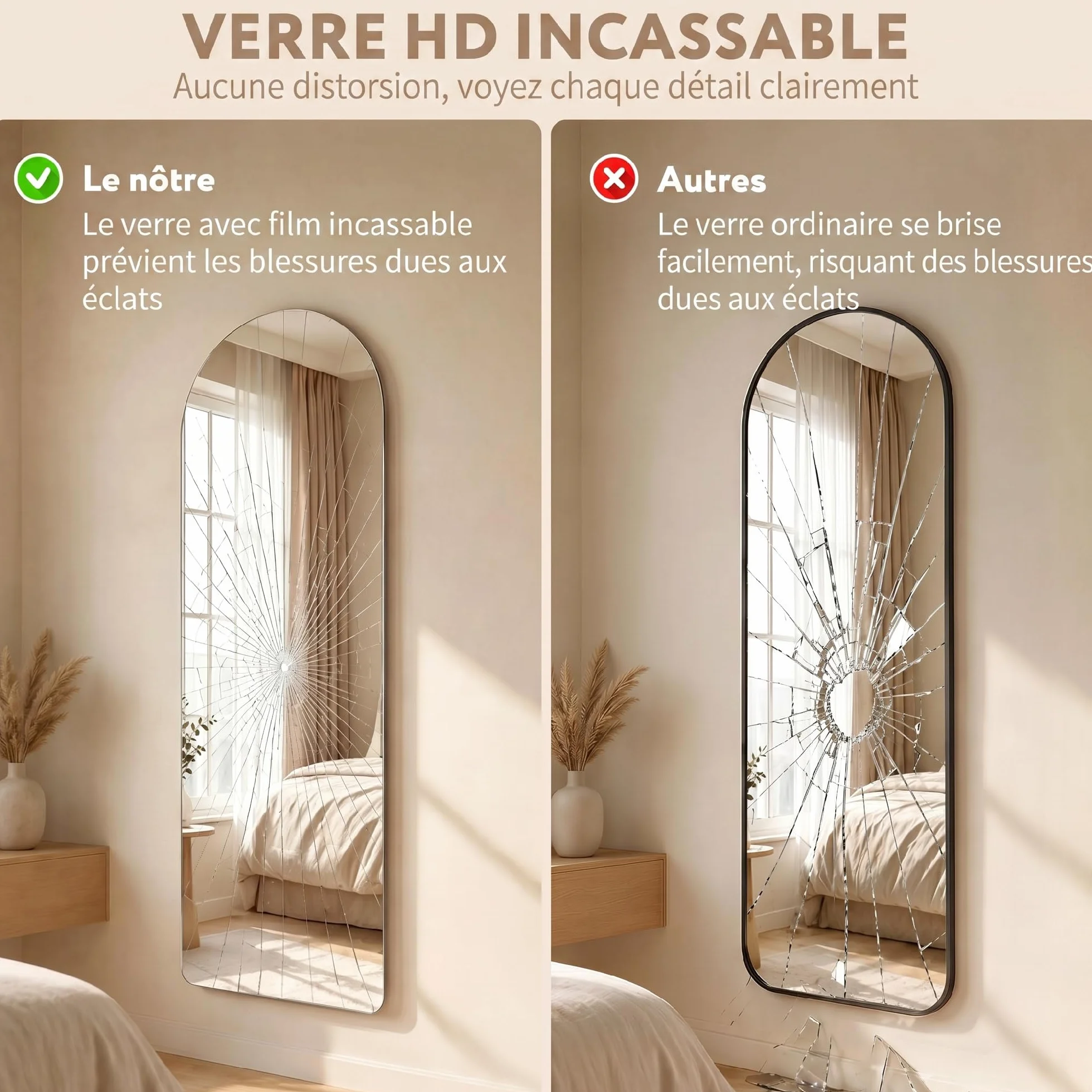 HOMCOM Grand Miroir Mural LED 120 x 40 cm Pleine Longueur arqué Anti-déflagrante intensité Variable 3 Couleurs