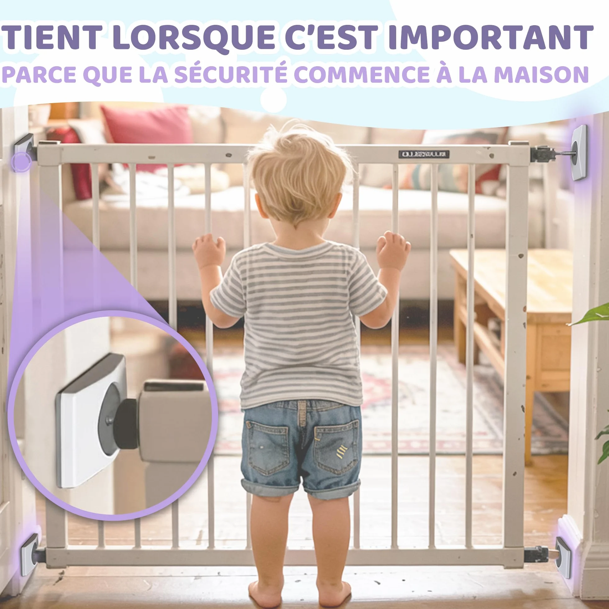 Patins de Protection Murale sans Perçage – Grille et Barrière de Sécurité pour Escalier & Porte – Fixation à Pression pour Bébé & Enfants
