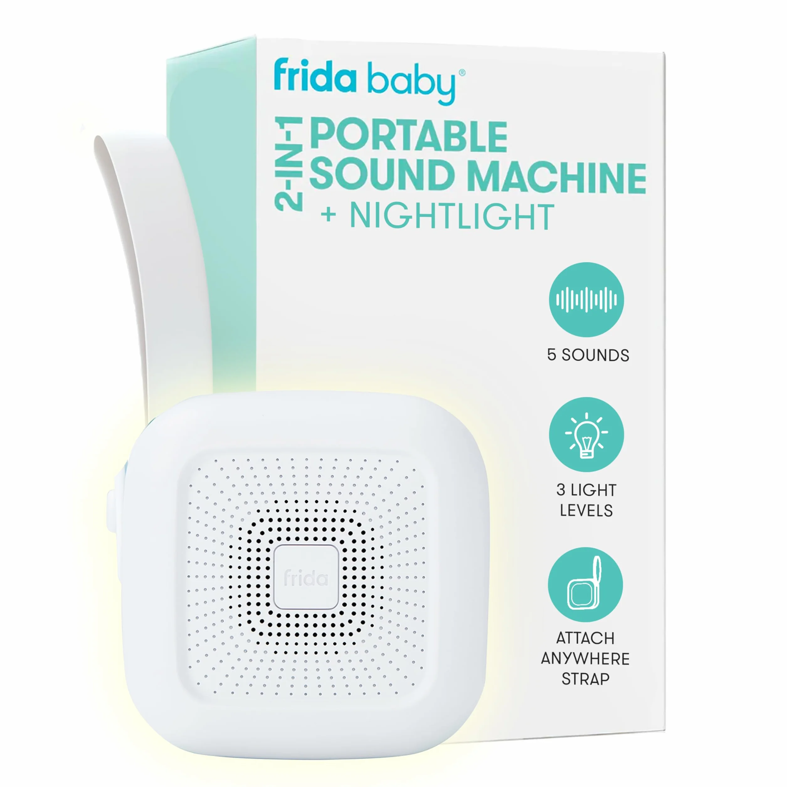Frida Baby machine sonore portable 2 en 1 pour bébé avec veilleuse, bruit blanc 5 sons apaisants 3 modes