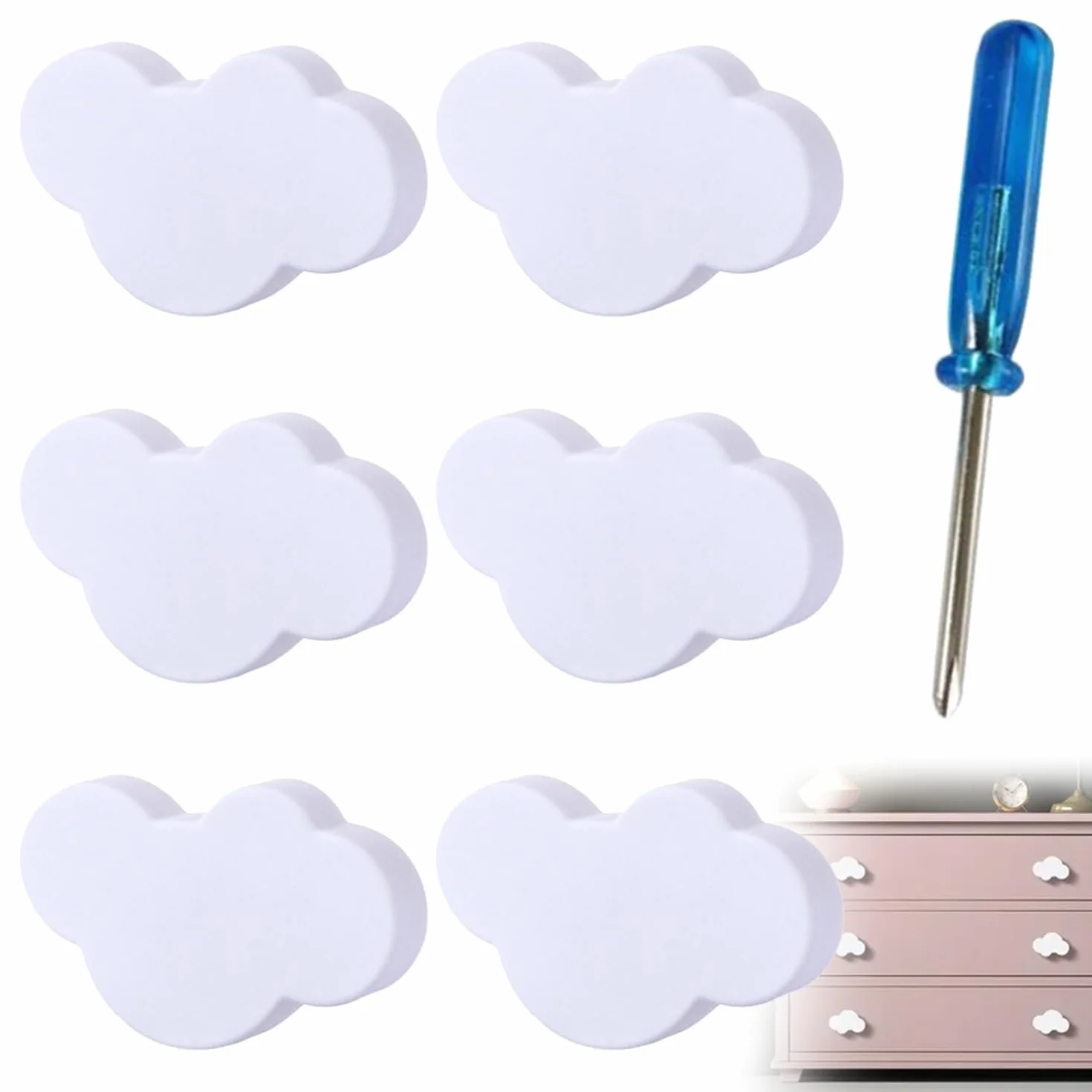 Boutons de Tiroir en Forme de Nuage 6 Pièces Blanc avec Vis