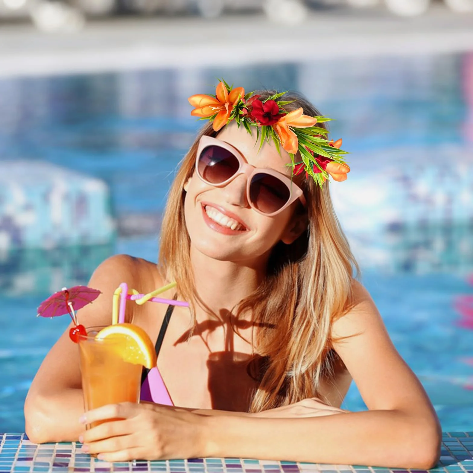 Couronne de Fleurs Hawaïen Tropicales Artificielles Lei Luau pour Filles et Femmes