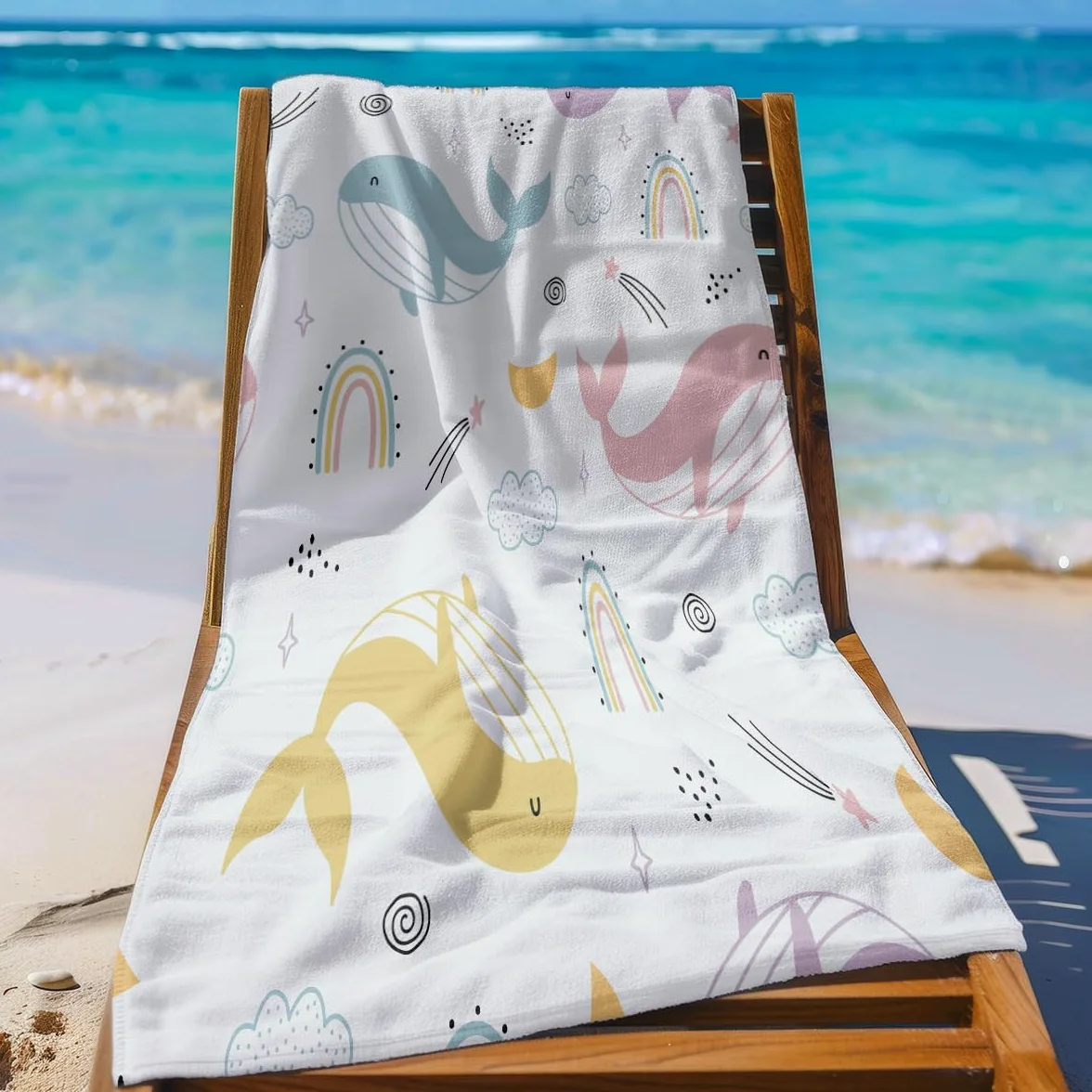 Serviette de Plage Baleine Rose Jaune Serviette de Bain Sport Piscine Toilette Microfibre Piscine Anti Sable Drap de Plage Bain xxl Ultraléger Portable Towel Absorbant Séchage Rapide 200x220cm