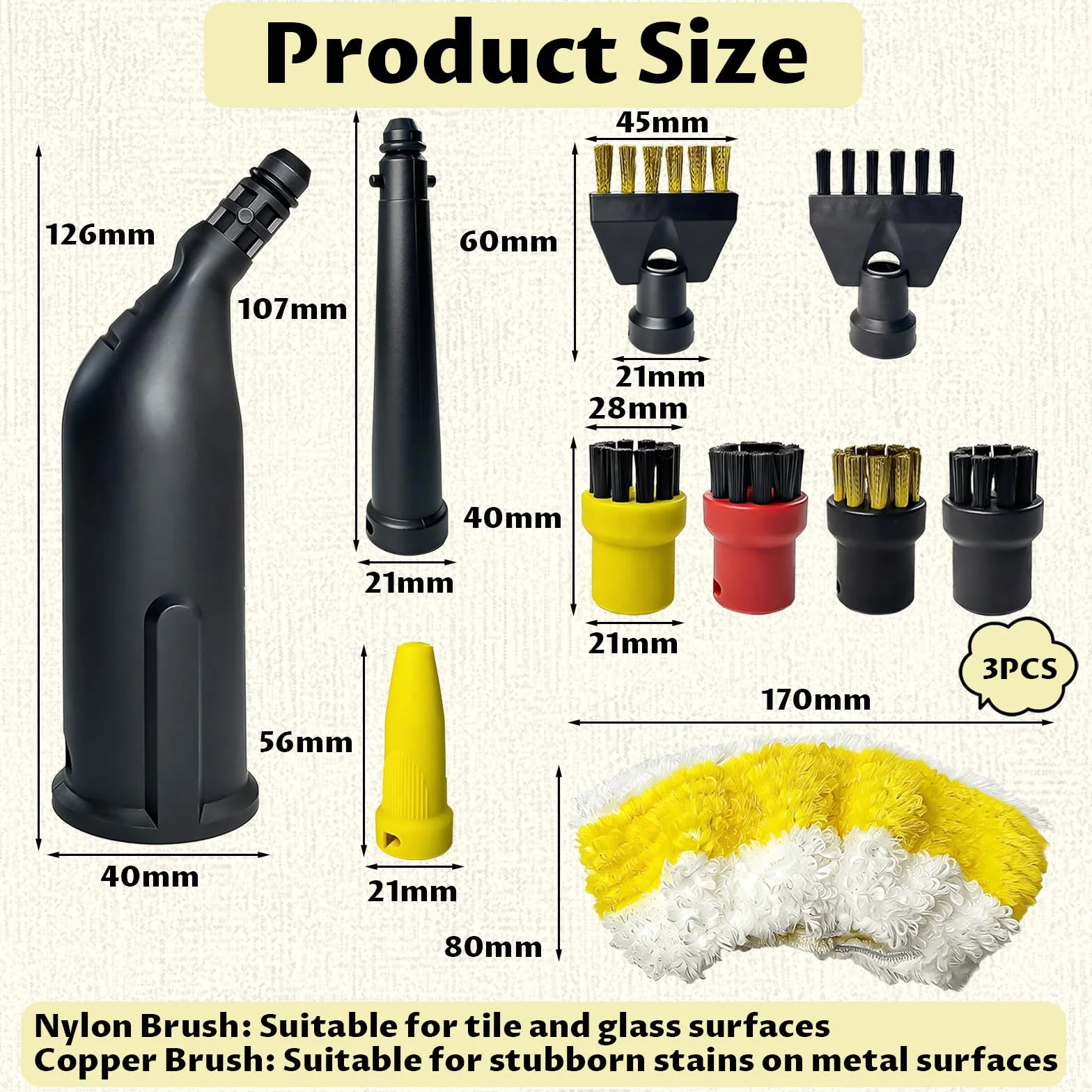 Accessoires de Nettoyeur à Vapeur pour Kärcher SC1 SC2 SC3 SC4 SC5, 12 Pièces avec Brosse Ronde