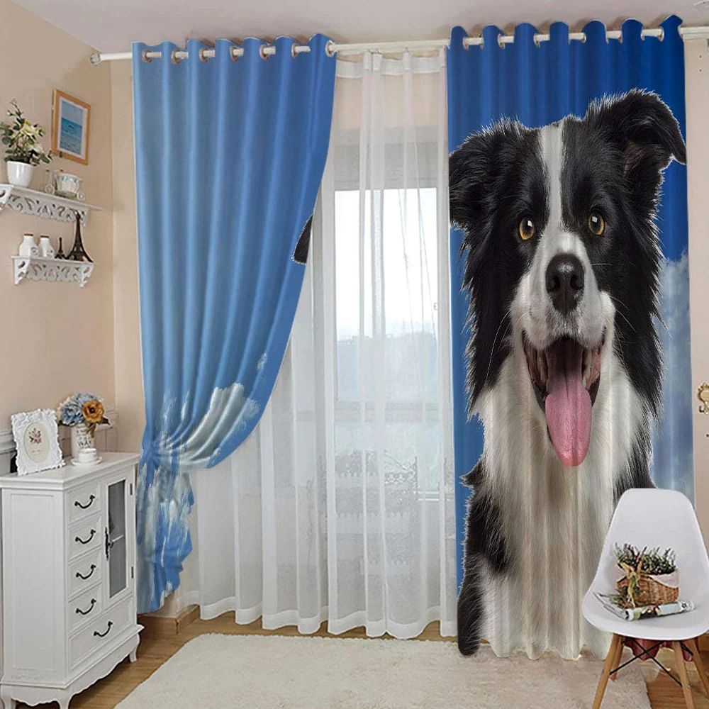 Rideaux Et Draperies Intérieurs 3D Ciel Bleu Nuage Blanc Chiot Motif Rideau Occultant À Oeillets Decoration Salon Chambre Maison pour Enfant Adulte 2 Pièces 280x160Cm Design Moderne Imprimé