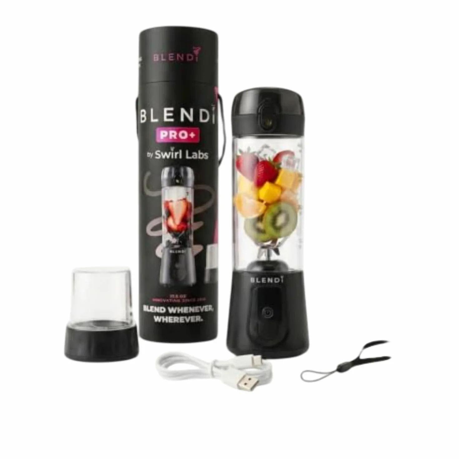 BLENDi Pro+ Mélangeur portable (500 ml, noir) – Moteur de 120 W amélioré, rechargeable par USB-C, mixeur personnel sans fil pour smoothies et milkshakes – Sans BPA, autonettoyant, facile à transporter